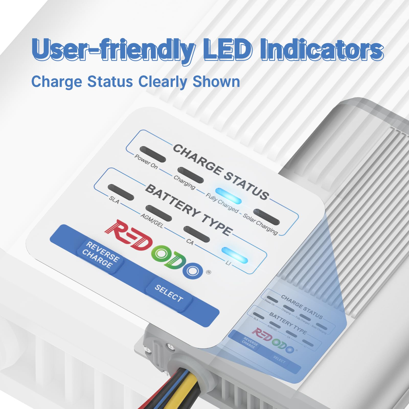 Redodo 12V 40A DC to DC Battery Charger with MPPT - On-Board Charger for AGM, Gel, SLA & Lithium Batteries - Dual Input Charger with LED Indicators & Anderson Connector - Perfect for RV, Camper, Van, Vehicle & Marine Applications - Charge Batteries While Driving or Boating