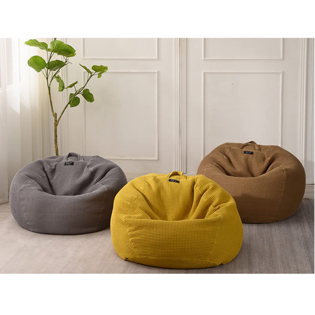 Soft Cotton Bean Bag Chair Cover (No Filler) - 100x100cm Brown Stuffable Replacement Slipcover for Lazy Lounger & Sofa - Perfect for Kids & Adults - Ideal for Living Room, Bedroom, Playroom & Dorm Decor