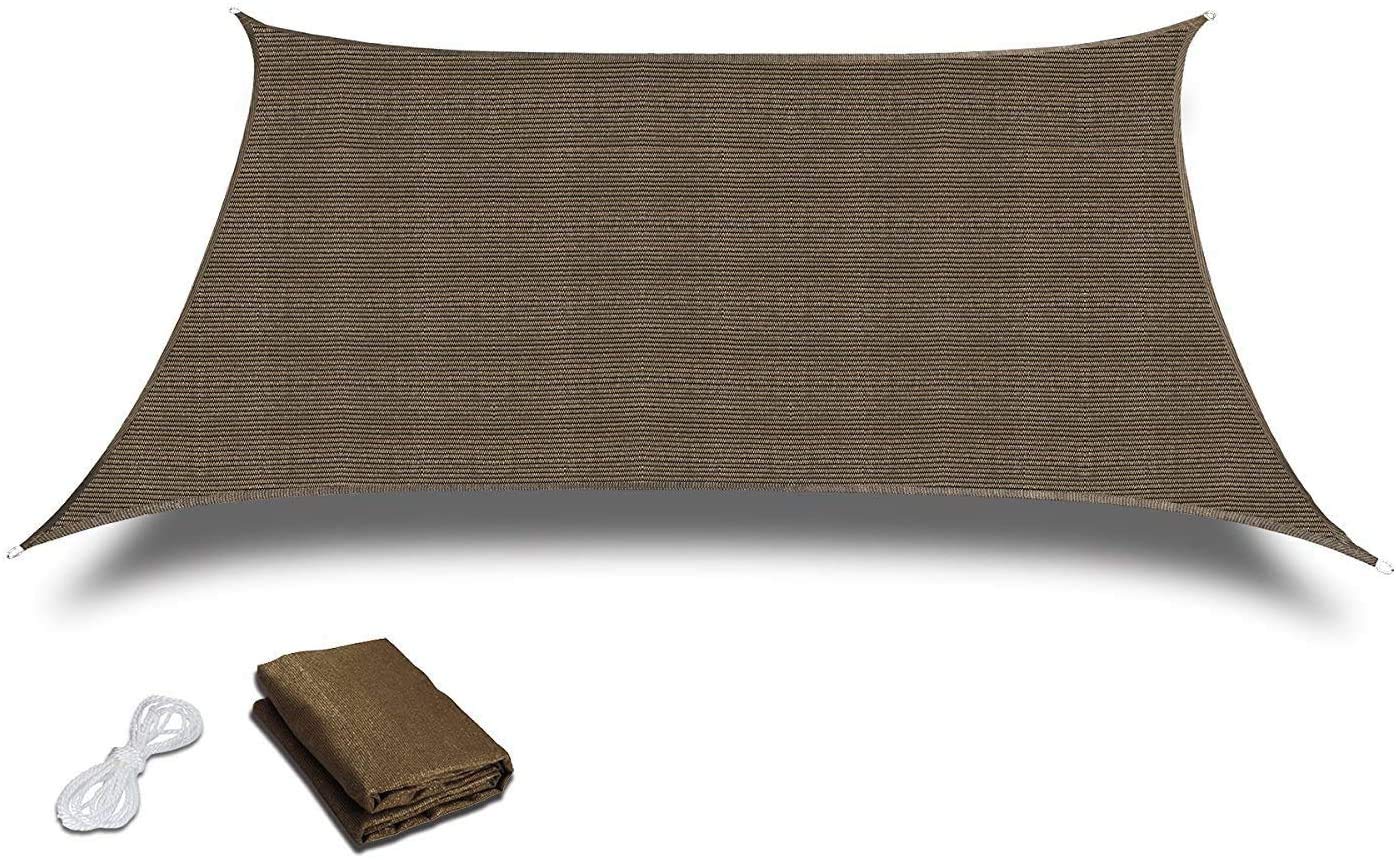 20x13 Ft. Durable Brown Rectangle Sun Sail Shade - 90% UV Protection Woven Outdoor Patio Fabric for Backyard, Pool, and Garden Shade