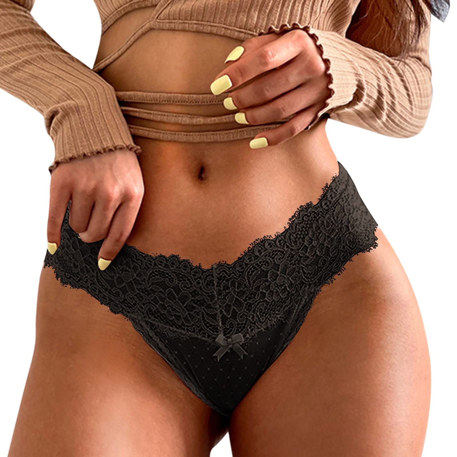 Sexy Cotton Lace Thong Panties for Women - Floral Embroidery, Hollow Out & Traceless Design - Perfect for Date Night, Lingerie Gift & Everyday Comfort