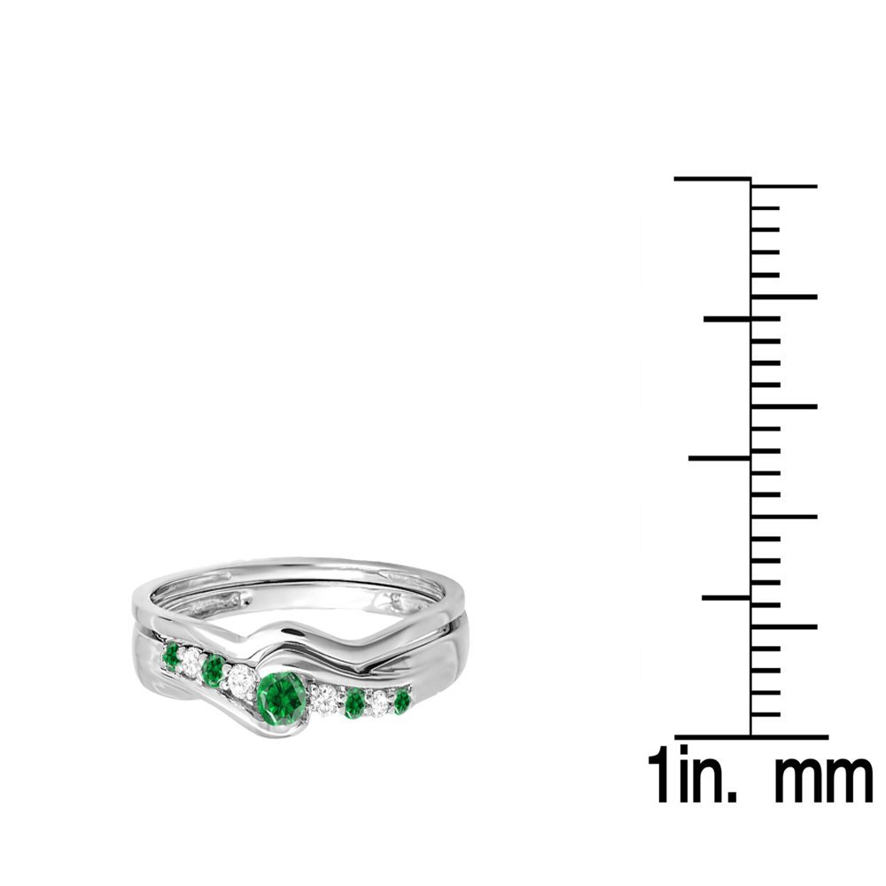 Dazzlingrock Collection 10K Solid White Gold Emerald & White Diamond Bridal Promise Engagement Ring Set - Perfect for Proposals, Anniversaries & Special Occasions