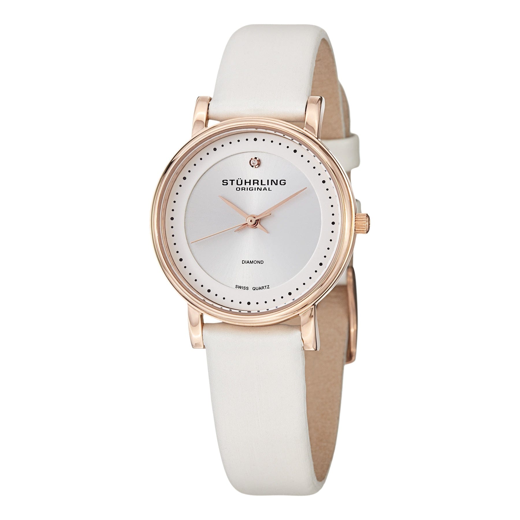 White Dial / Rose Case / Off White Leather Interchangeable Strap Tang Buckle