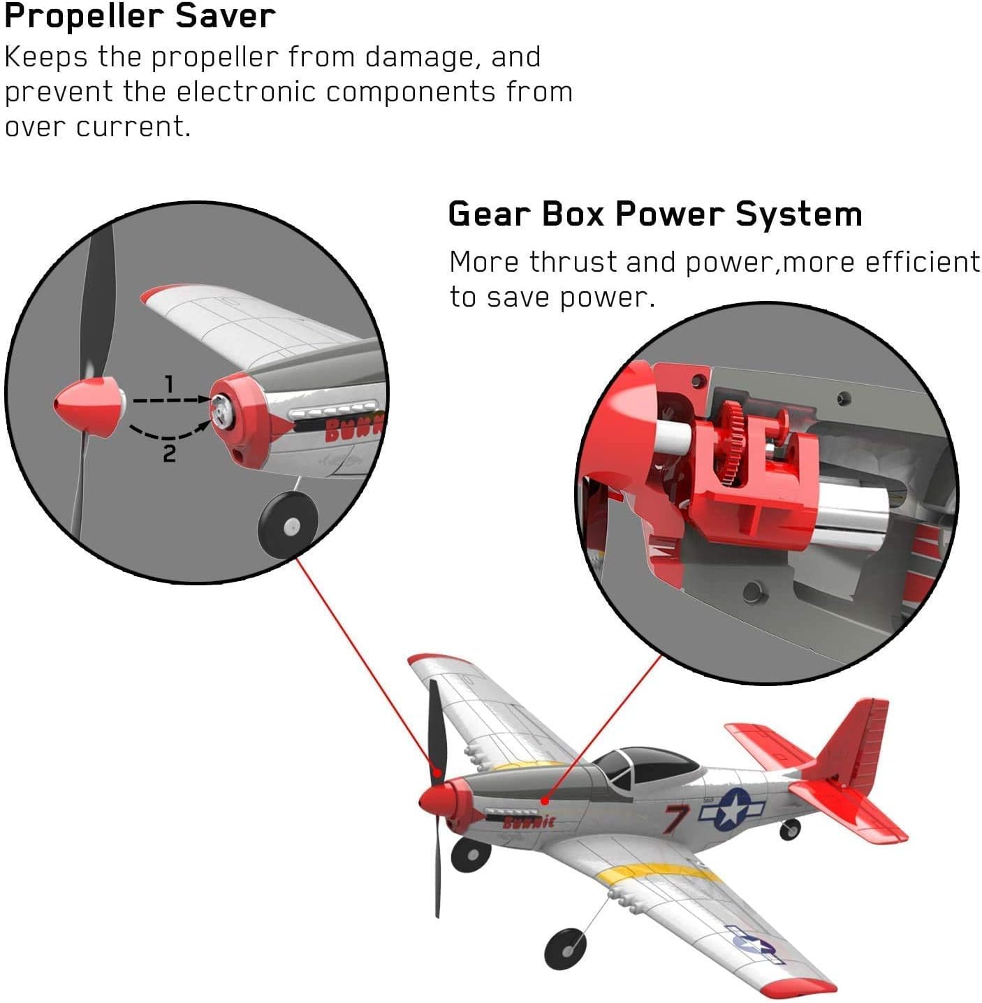 Top Race 4 Channel Ready to Fly RC Airplane for Adults - Advanced Remote Control Foam Plane, P51 Mustang & Cessna Style War Plane with Propeller Saver (14x15 Inch) - Perfect for Outdoor Flying, Hobbyists & RC Enthusiasts