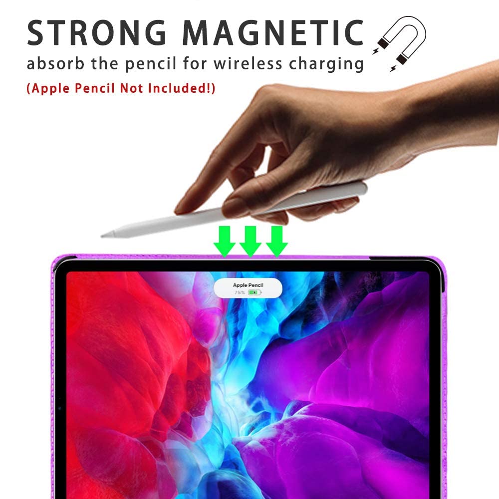 2024 iPad Air 13 & iPad Pro 12.9 Case (6th/5th/4th/3rd Gen) - Glitter Protective Cover with Pencil Charging, Folio Kickstand, Auto Sleep/Wake & Hand Strap | Slim Smart Cover for Work, School & Travel - Purple