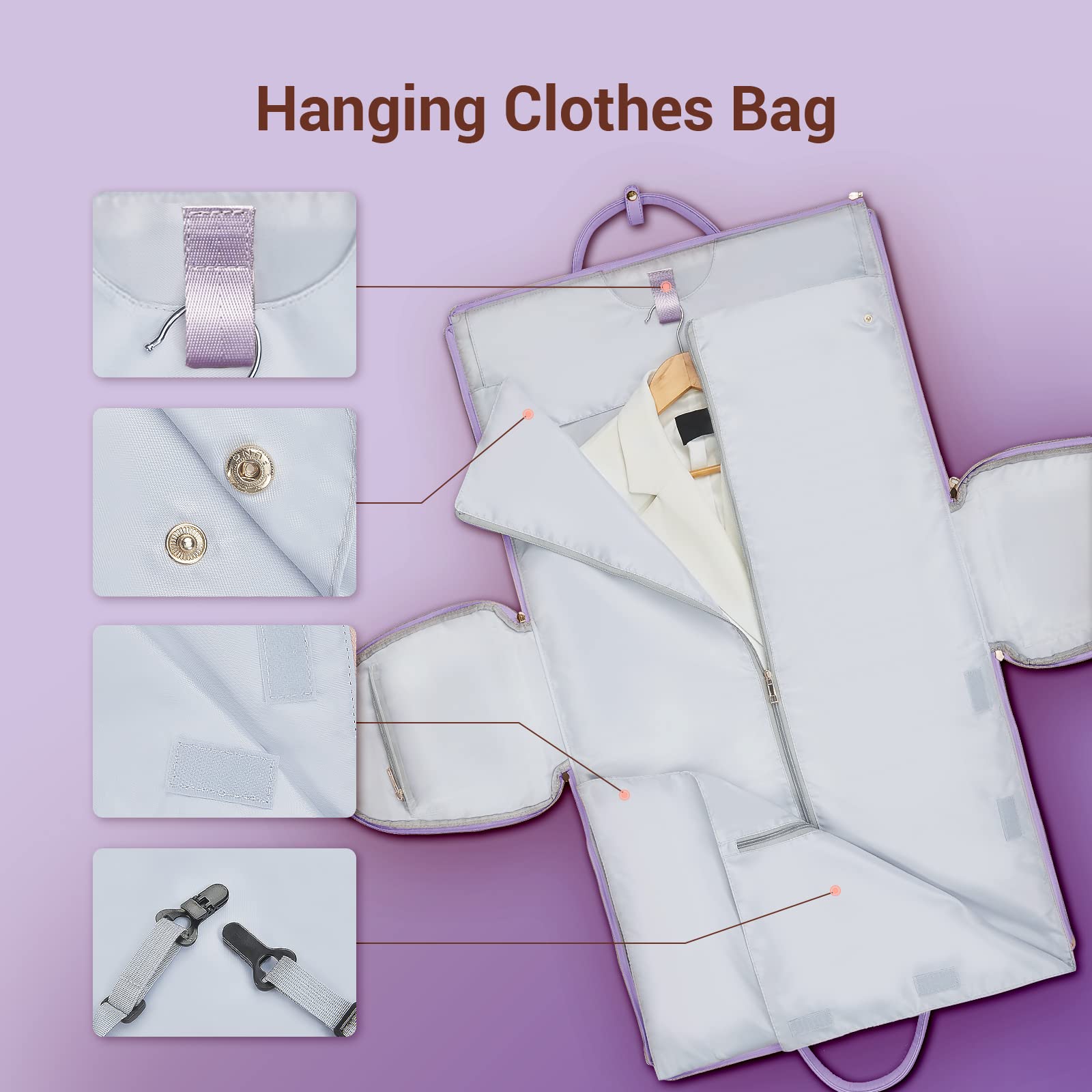 Women's Convertible 2-in-1 Travel Garment Bag - Foldable PU Suitcase with Hanging Clothes Organizer, Toiletry Pocket & Shoe Compartment (Purple) | Perfect for Business Trips, Weddings & Weekend Getaways