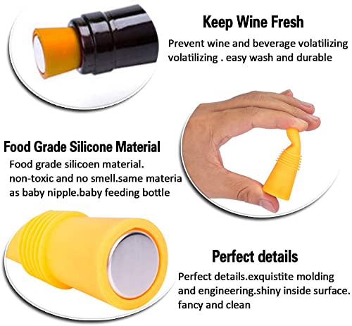 Premium Wine Stoppers Set of 4 - Colorful Silicone & Stainless Steel Bottle Stoppers for Wine, Champagne and Beverages - Airtight Seal for Freshness - Perfect for Home Bars, Parties and Gifts