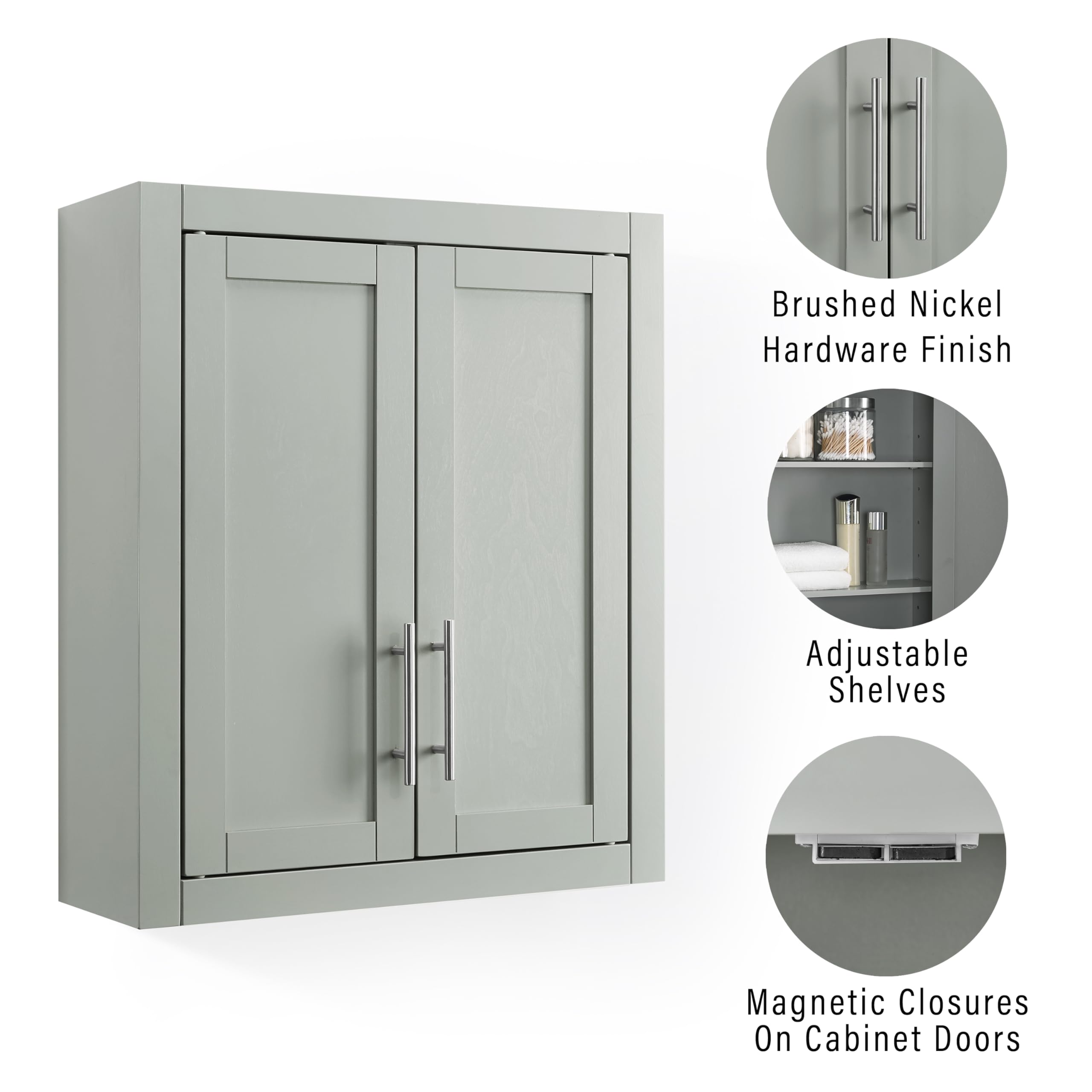 Crosley Savannah Wall Mounted Bathroom Storage Cabinet with Shelves - Gray Medicine Cabinet for Bathroom Organization & Space Saving - Perfect for Small Bathrooms, Apartments & Vanities