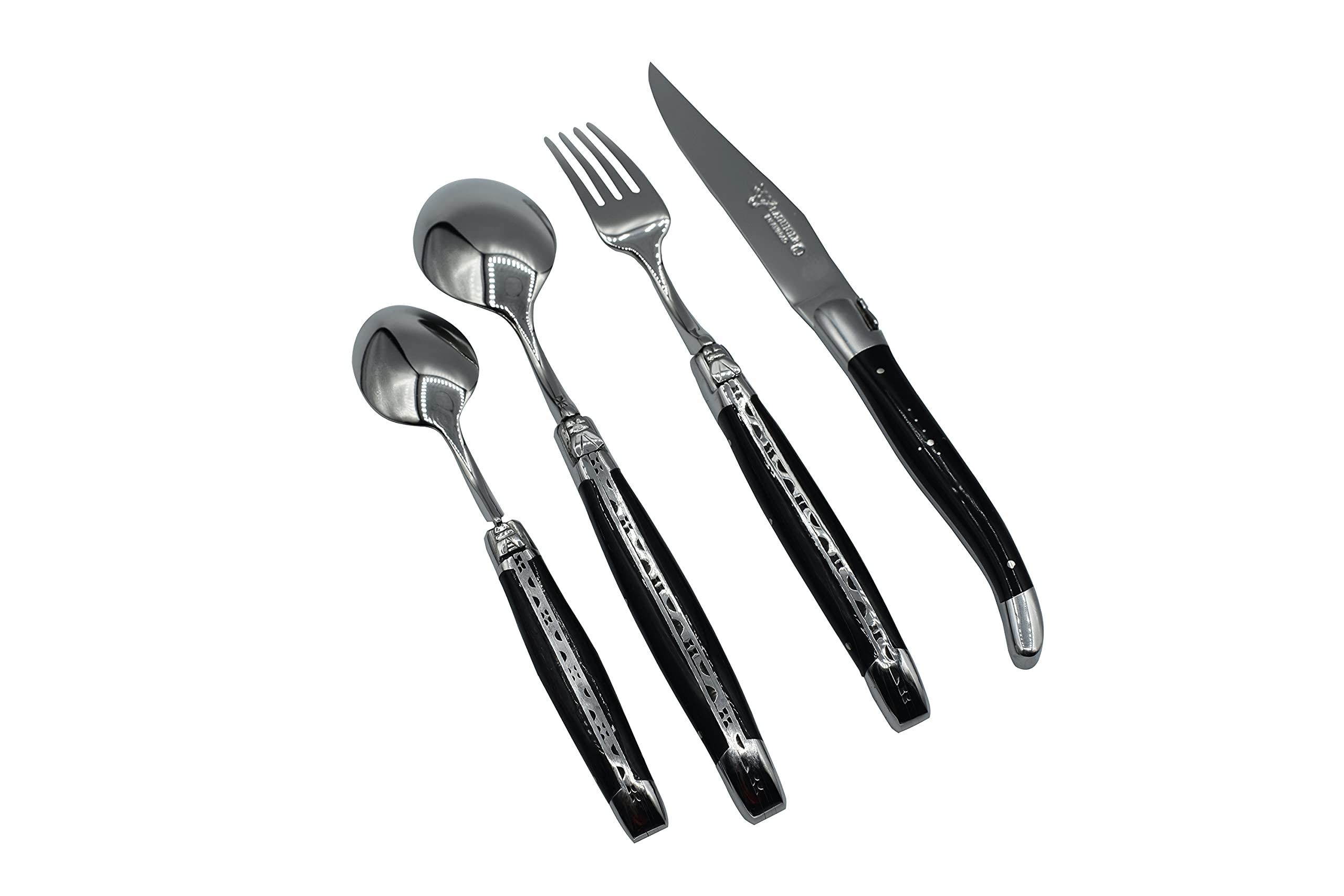 Premium Laguiole en Aubrac 24-Piece Flatware Set - 6 Steak Knives, 6 Forks, 6 Soup & 6 Tea Spoons - Luxury Stainless Steel Cutlery with Buffalo Horn Handles - Perfect for Fine Dining, Wedding Gifts & Elegant Table Settings