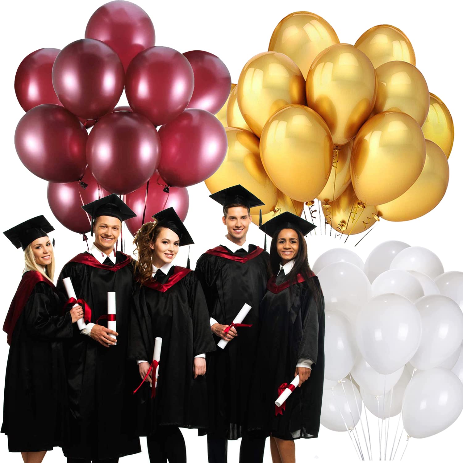 2025 Maroon & Gold Graduation Balloons - 30Pcs Burgundy White Gold Party Decorations for Graduation, Birthday & Wedding Celebrations - Perfect for Graduation Parties, Birthday Decor & Wedding Receptions