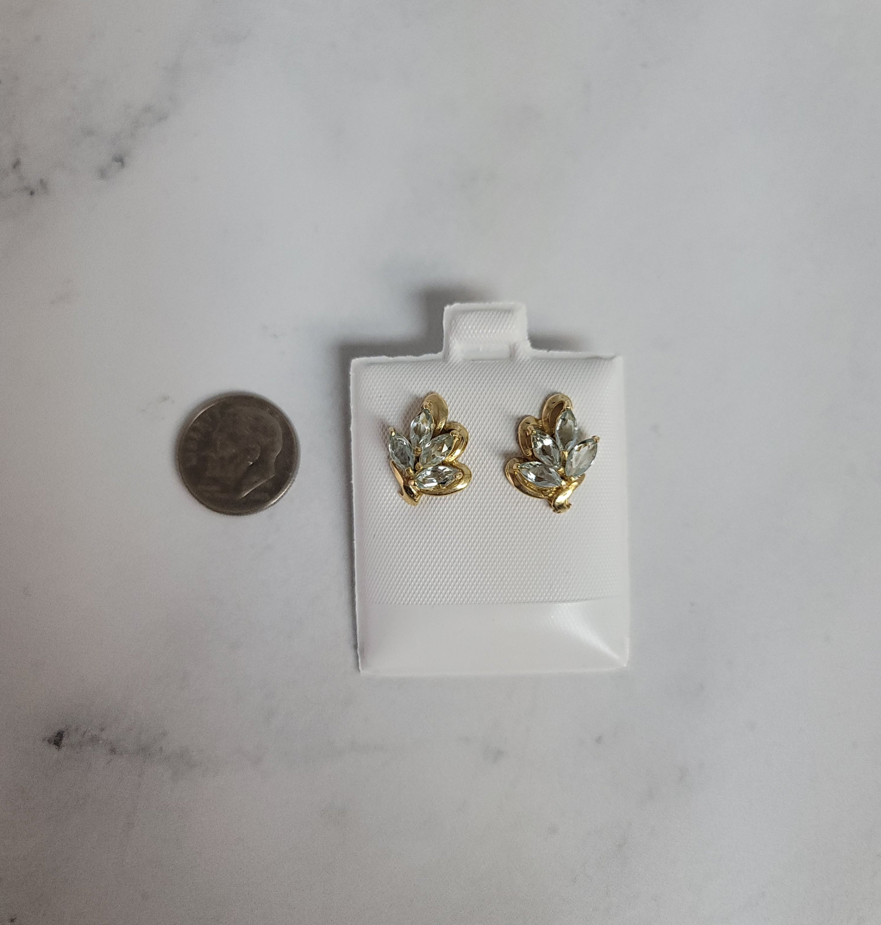 14K Yellow Gold Cluster Aquamarine Earrings for Women – Elegant Dangle Earrings for Wedding, Party & Everyday Wear