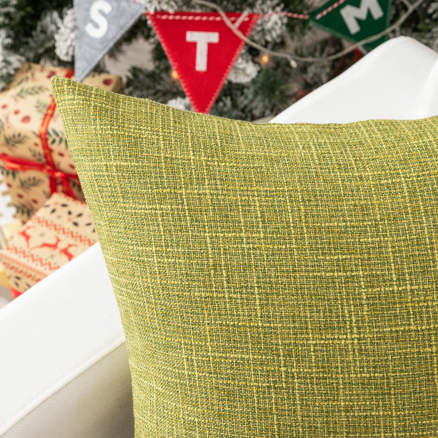 Kevin Textile Pack of 2 Decorative 2-Tone Fresh Linen Pillow Covers - 24x24 Inches, Linden Green - Soft Cushion Covers for Sofa, Bed, Chair & Car - Perfect for Living Room, Bedroom & Home Decor