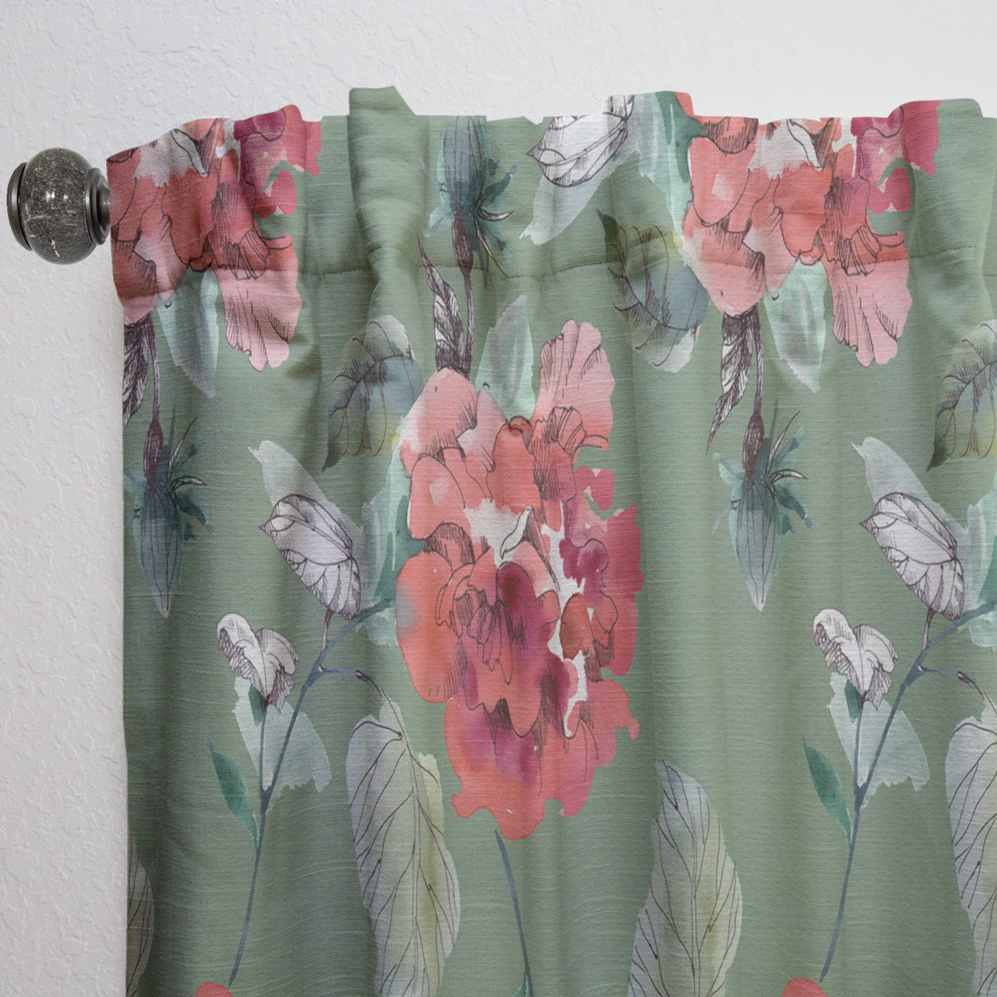DesignQ Thermal Insulated Curtains - 'Red Flowers in Green' Pattern - Single Panel (52x63 inches) for Bedroom & Living Room - Energy Saving, Blackout Drapes for Home Decor & Privacy