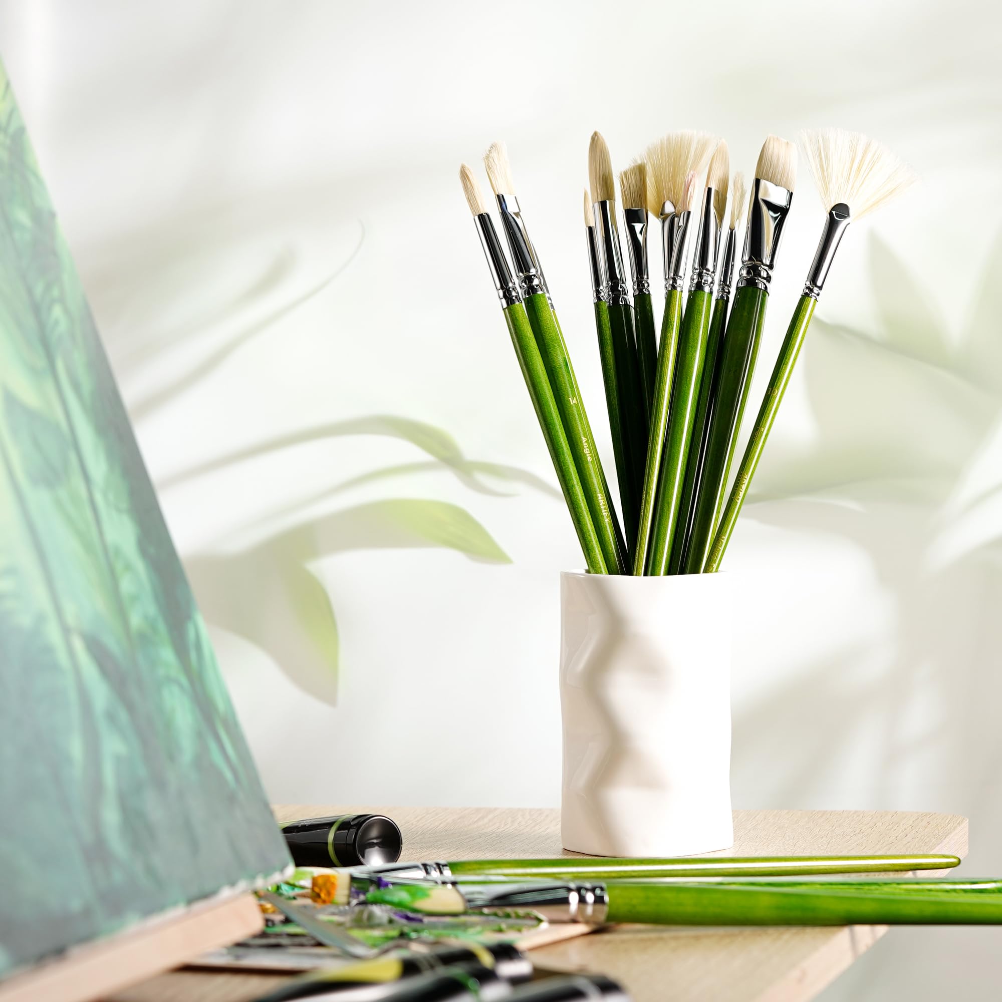 ARTIFY 15-Piece Professional Oil & Acrylic Paint Brush Set - Chunky Bristle Paintbrushes with Long Heavy Handle for Artists - Perfect for Oil, Acrylic, Gouache Painting on Canvas, Wood & Fabric
