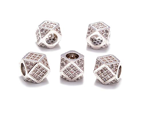 5 Pcs Clear on Silver Cube Bead (7x7mm)