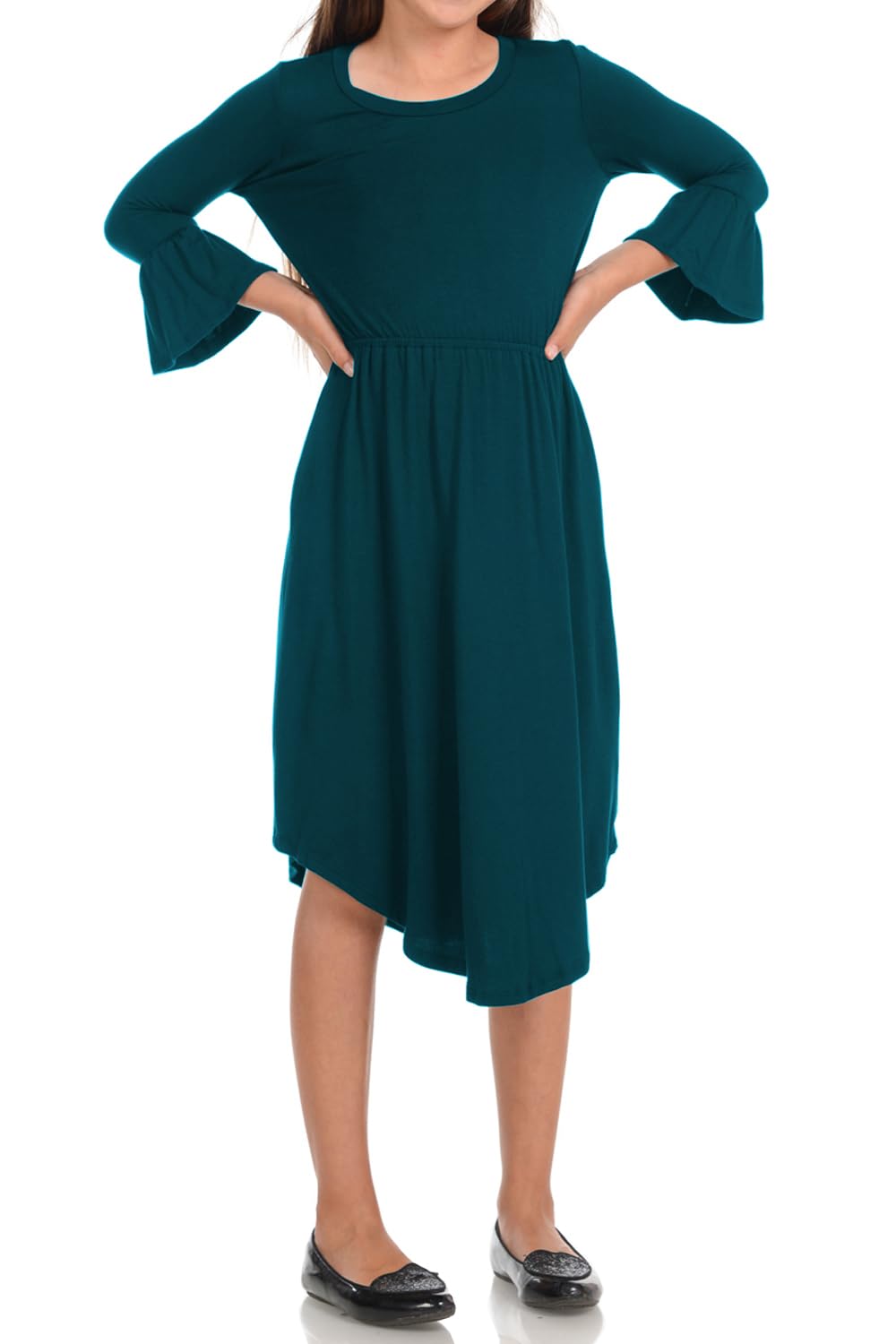 Vivienne Women's Pastel Fit and Flare Midi Dress with Bell Sleeves - Elegant Flowy Summer Dress for Weddings, Parties & Date Nights