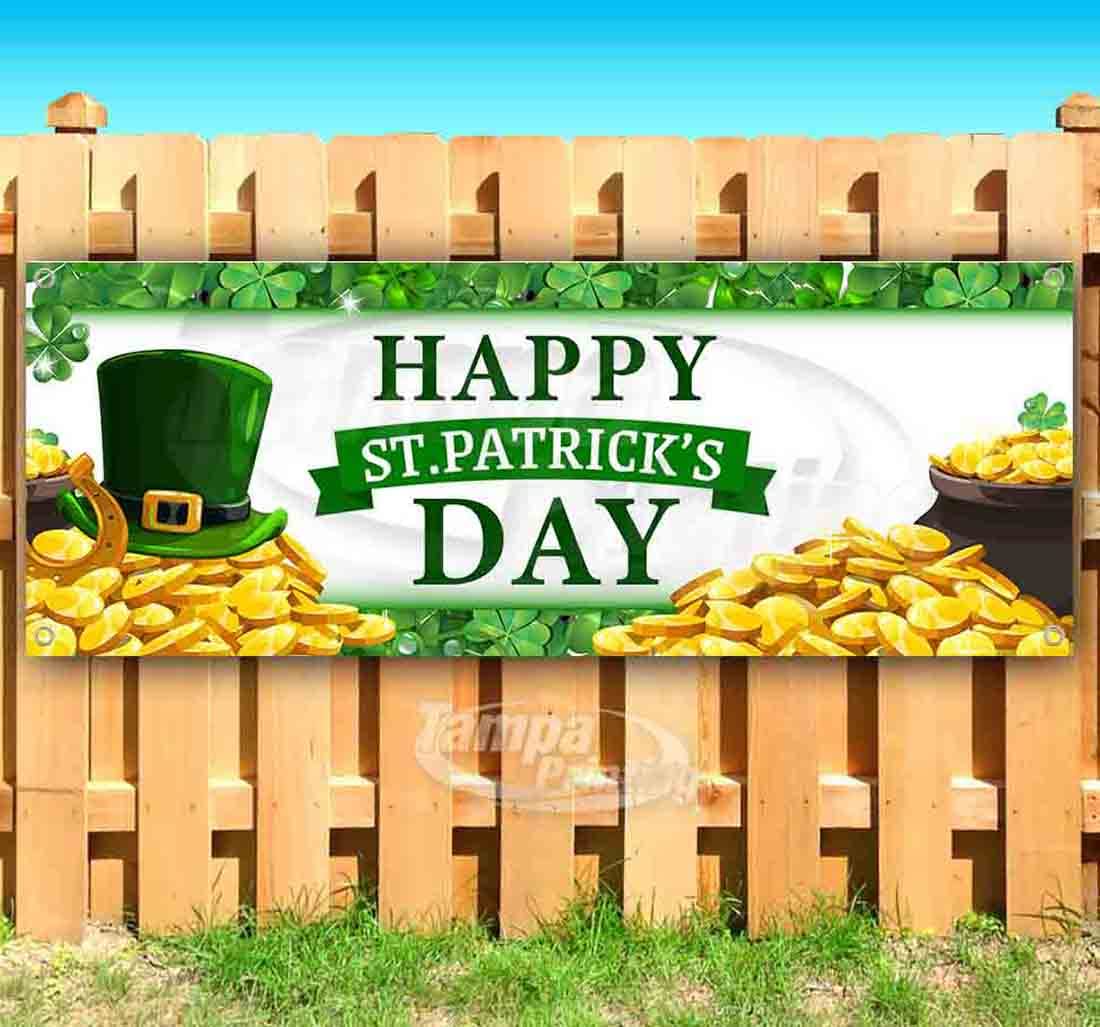 Happy St. Patrick's Day Banner - 13 oz Heavy-Duty Vinyl with Metal Grommets | Single-Sided Non-Fabric Decoration for Parties, Parades & Irish Celebrations