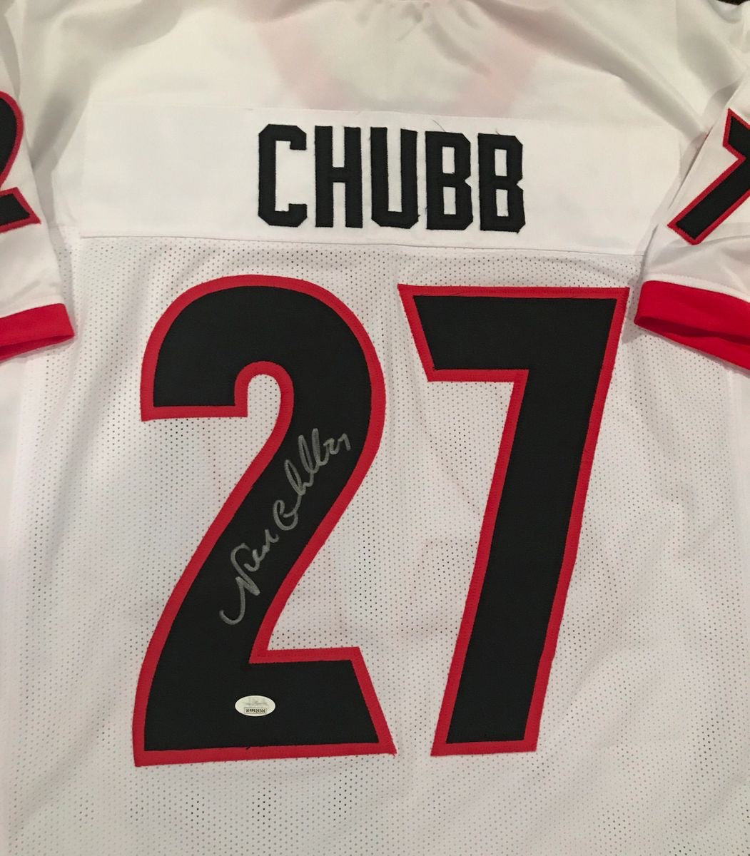 Authentic Nick Chubb Signed Georgia Bulldogs Custom White Jersey - Collectible Football Memorabilia for Fans & Sports Enthusiasts | Perfect for Display, Gifting, and Game Day