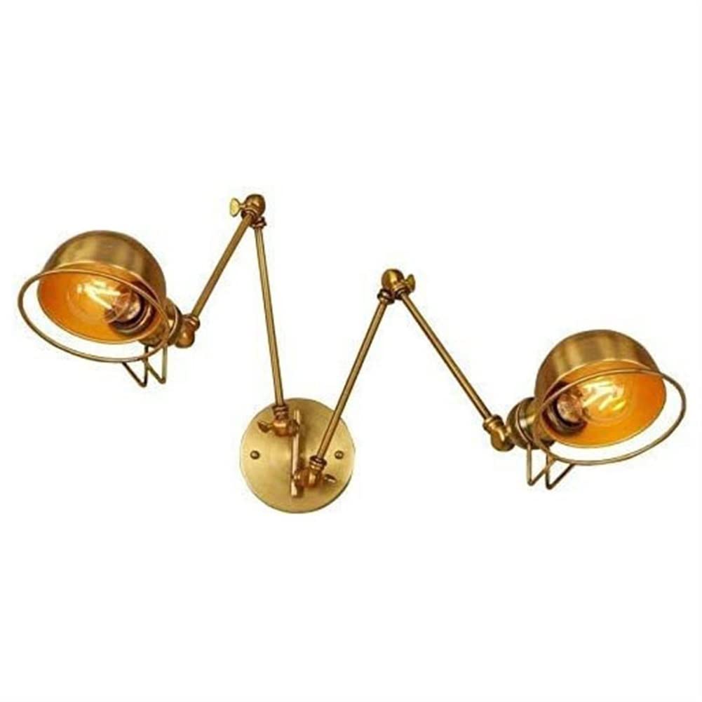 Vintage Industrial Wrought Iron Wall Sconce - Adjustable Double Head Swing Arm Lamp with Golden Finish | Perfect for Farmhouse, Loft & Bedroom Lighting