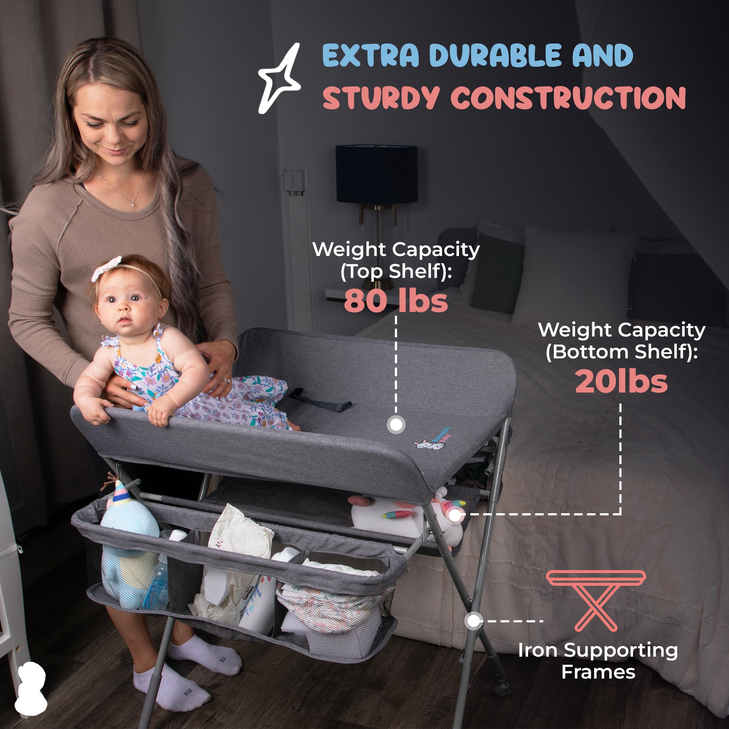 Portable Baby Changing Table with 2X Thicker Pad & Double Storage - Waterproof Diaper Changing Station for Newborns & Infants - Perfect for Nursery, Travel & On-the-Go Parents