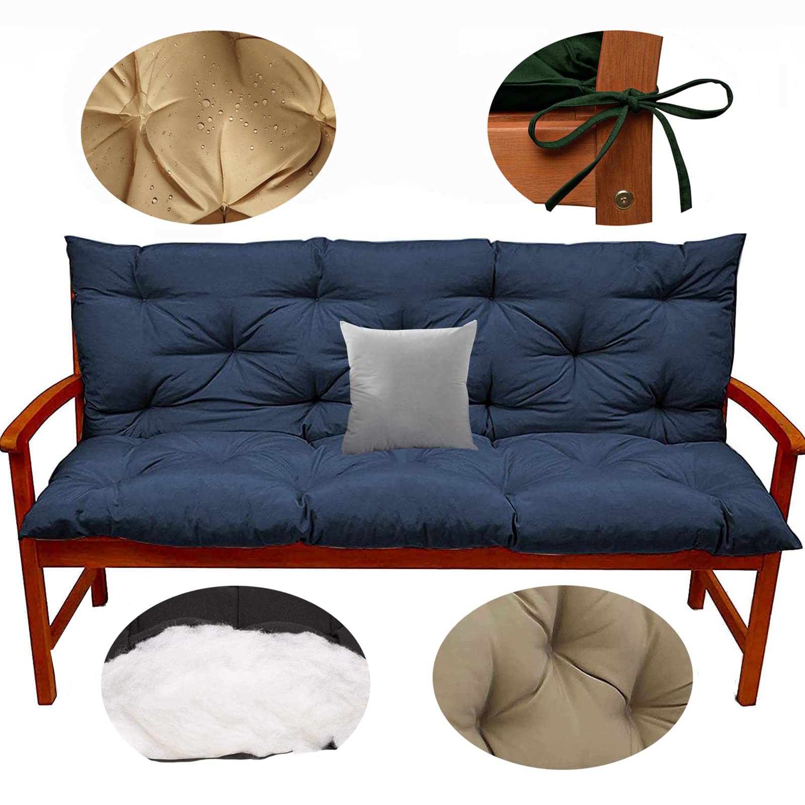 Outdoor Swing Replacement Cushions - Waterproof 2 or 3 Seater Bench Cushion with Backrest & Ties, Washable Patio Swing Seat Cushion with Pillow for Garden, Porch & Outdoor Furniture (Navy Blue, 40x47 Inch) - Perfect for Relaxing on Your Deck, Backyard or Poolside