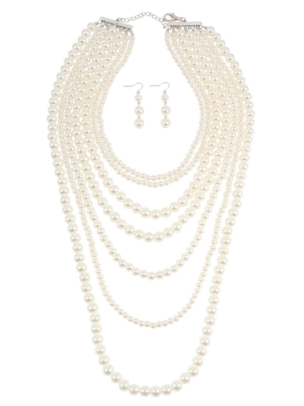 Brishow Multi-Strand Simulated Pearl Necklace & Earrings Set - Elegant Faux Layered Jewelry for Women & Girls | Perfect for Weddings, Parties & Gifts