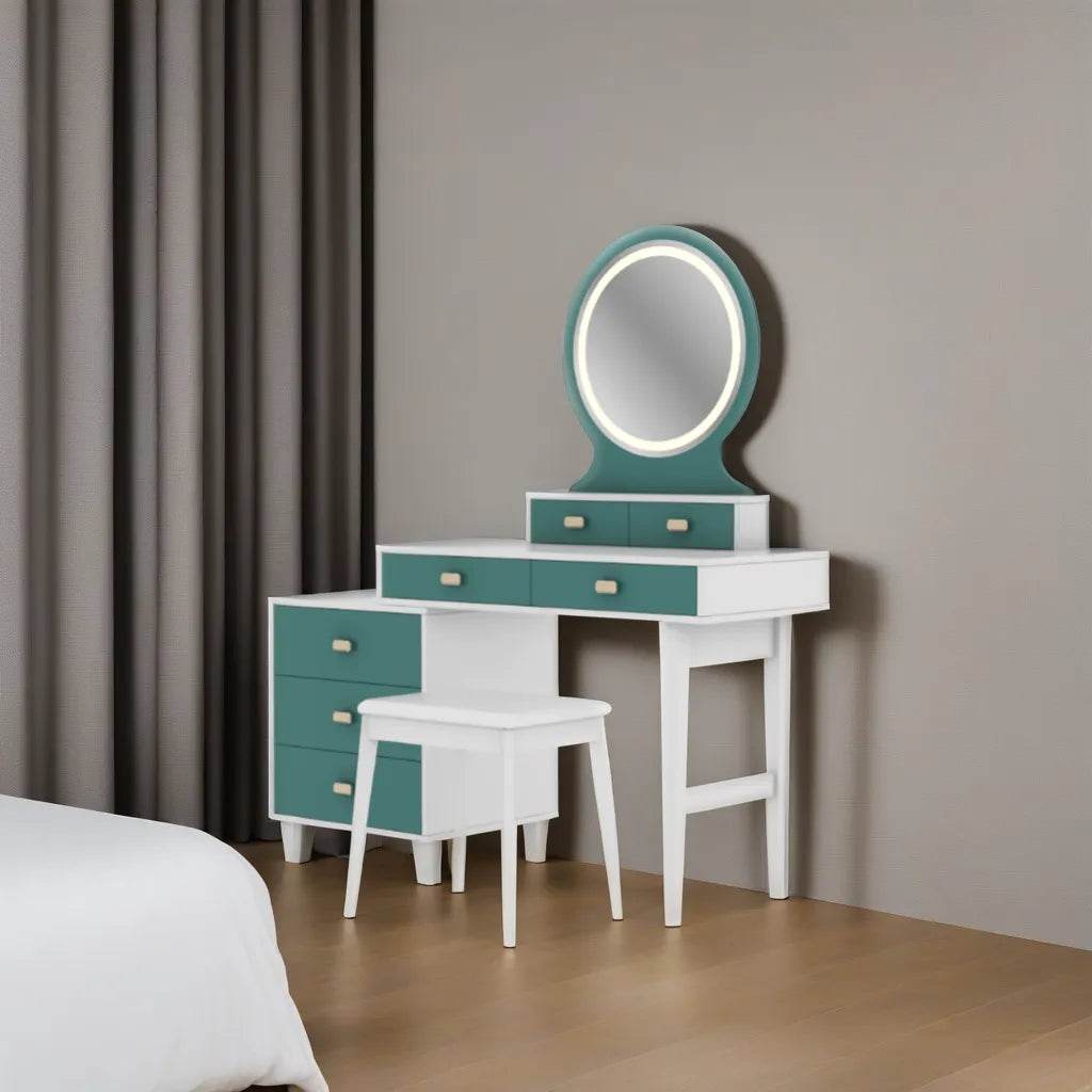 Liddy Vanity Dressing Table with Stool - Elegant Makeup Desk with Mirror & Storage for Bedroom, Living Room - Perfect for Makeup, Skincare & Jewelry Organization