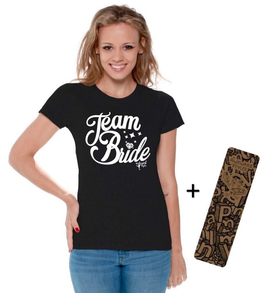 Awkwardstyles Women's Team Bride T-Shirt - White Wedding Party Shirt with Bonus Bookmark - Perfect for Bachelorette Parties, Bridal Showers & Wedding Events