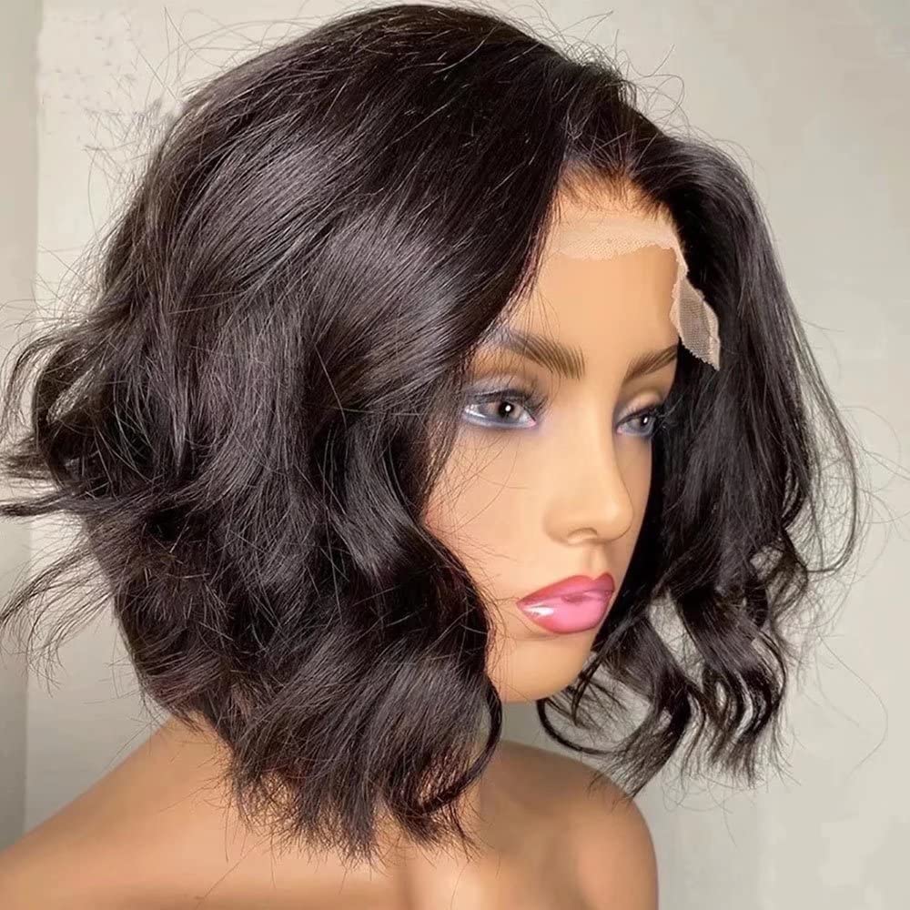 13x6 HD Transparent Lace Frontal Bob Wig - 8 Inch Short Loose Deep Wave Brazilian Remy Human Hair - Pre Plucked Natural Color for Women | Perfect for Daily Wear, Cosplay & Special Occasions