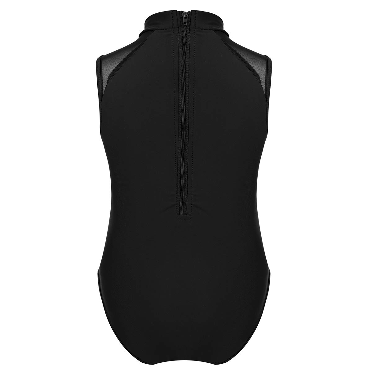 Freebily Girls Lace Mock Turtleneck Sleeveless Ballet Leotard - Open Back Yoga Dance Top for Ballet, Gymnastics & Workout - Comfortable Stretchy Athletic Wear for Kids
