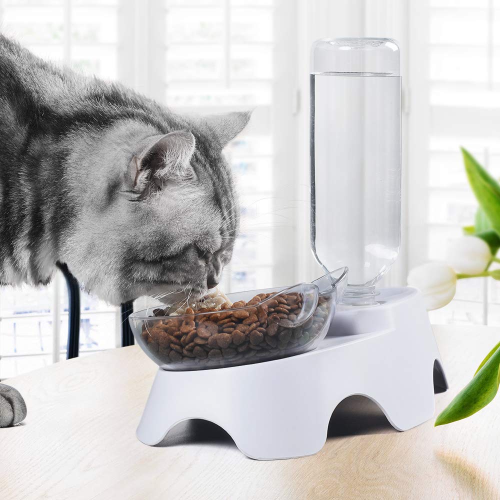 MILIFUN Double Pet Bowls - 15° Tilted Dog and Cat Food & Water Bowl Set with Automatic Waterer Bottle for Small to Medium Pets | Perfect for Home, Travel, and Outdoor Use