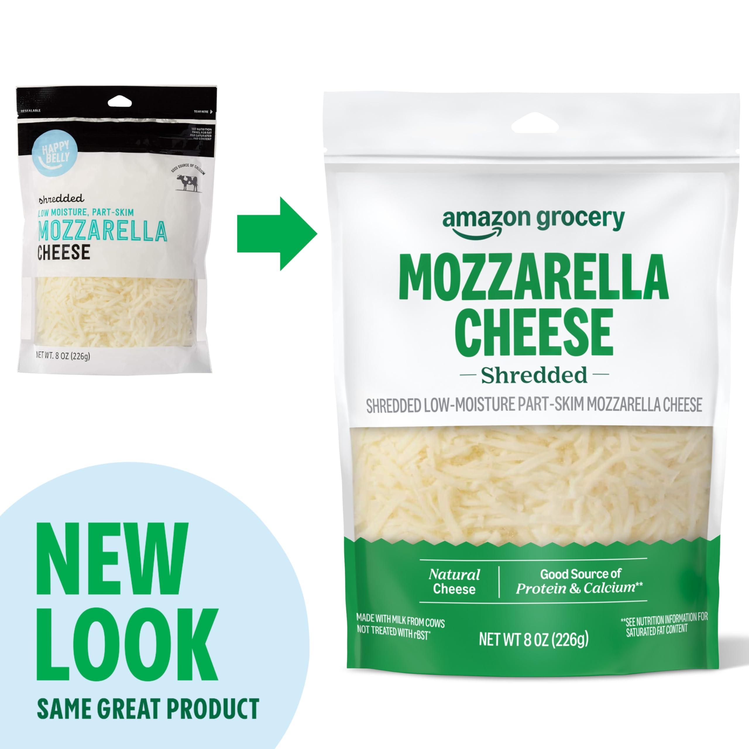 Amazon Grocery - Shredded Mozzarella Cheese 8 Oz | Fresh & Melty | Perfect for Pizza, Pasta & Salads | Resealable Bag (Packaging May Vary)