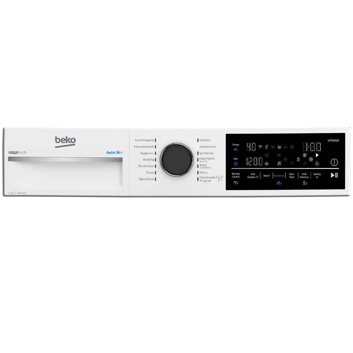 Beko BFLB124ADW 12kg Front Load Washing Machine with AutoDose, WiFi Connectivity & Steam Function - 5 Year Warranty - Perfect for Smart Homes & Large Families