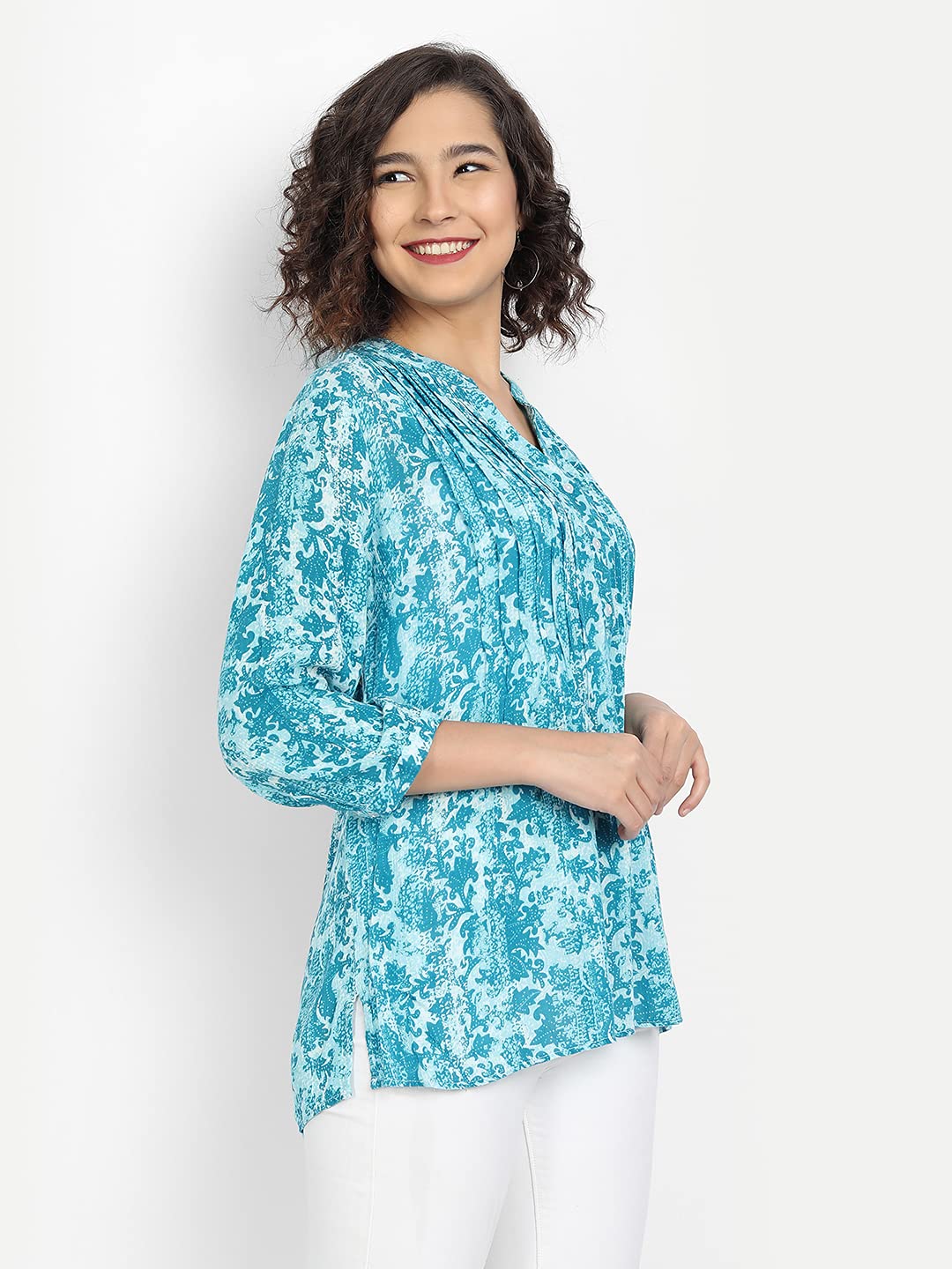 9 Impression Women's Printed Plus Size Longline Tops - Flowy Casual Blouse for Work, Date Night & Summer Outfits