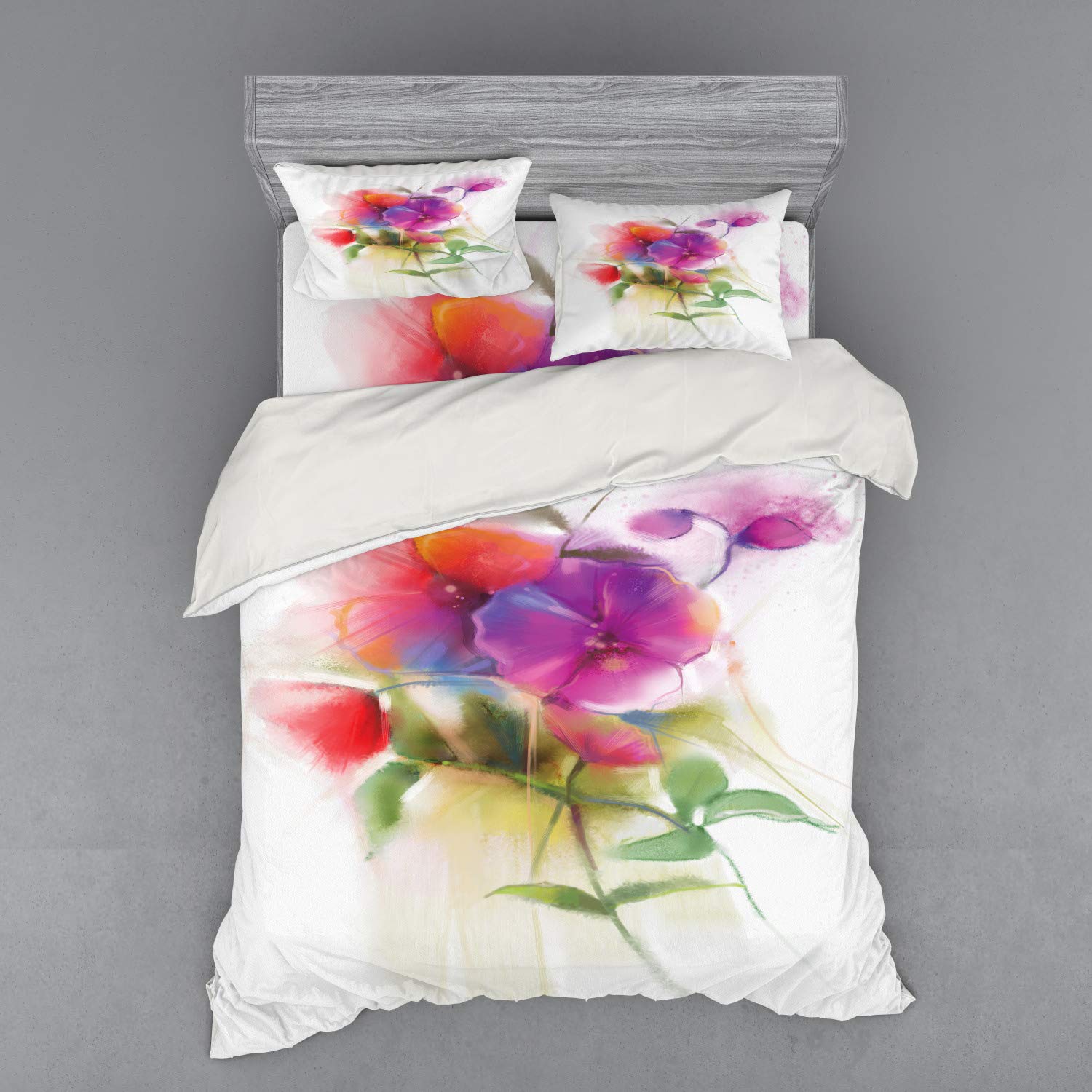 Ambesonne Floral Duvet Cover Set - Blooming Orchid Spring Bouquet 4-Piece Queen Bedding Set with Shams & Fitted Sheet, Romantic Wedding Theme, Multicolor - Perfect for Master Bedroom, Guest Room & Spring Home Decor