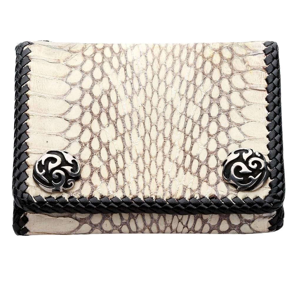 Genuine White Cobra Snake Leather Biker Wallet for Men - RFID Blocking Slim Bifold Wallet - Perfect for Motorcycle Riders, Travel & Everyday Use
