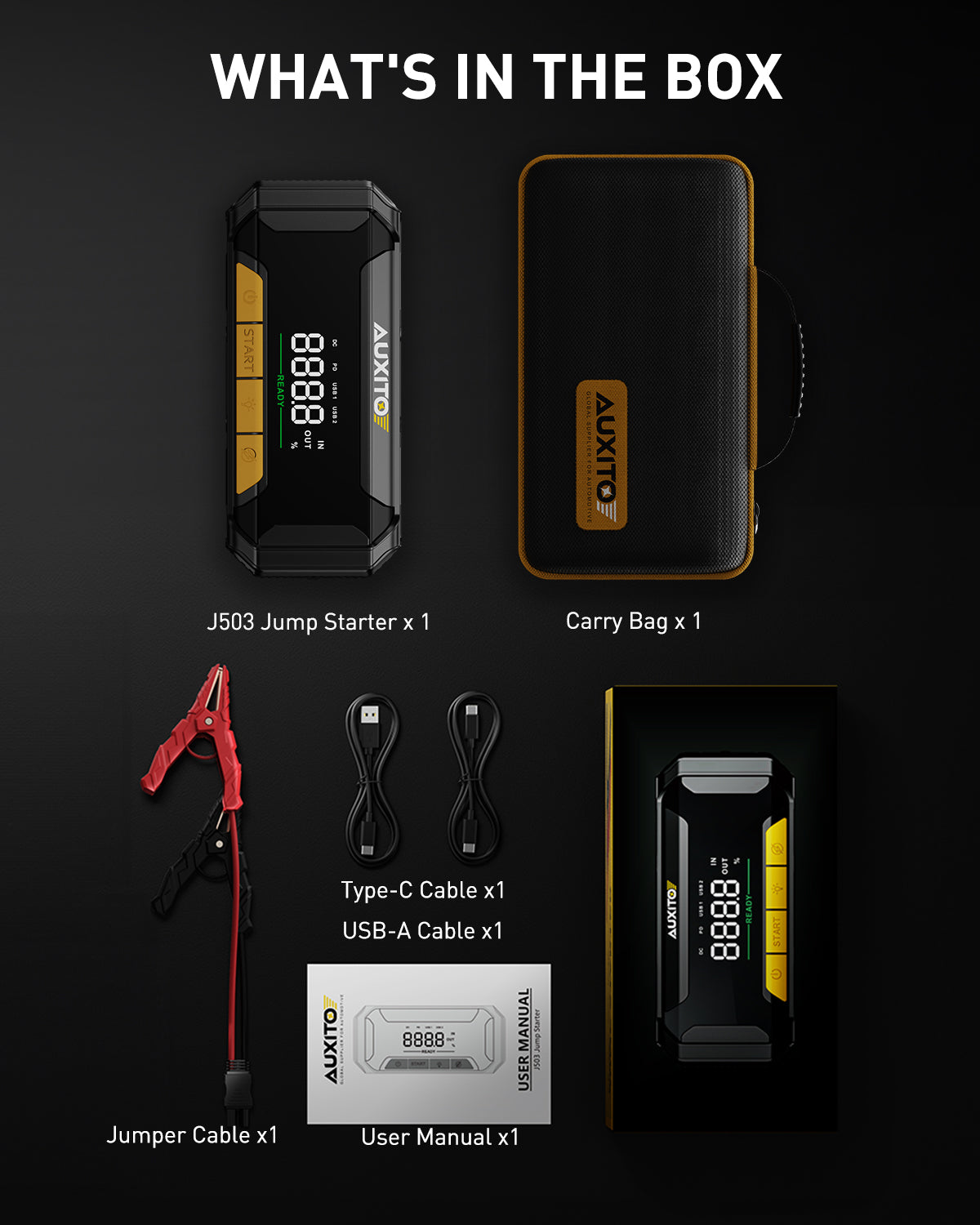 AUXITO J503 6000A Portable Car Jump Starter - 12V Battery Booster for Cars, Trucks, SUVs & More - Emergency Vehicle Power Bank for Roadside Assistance & Outdoor Adventures