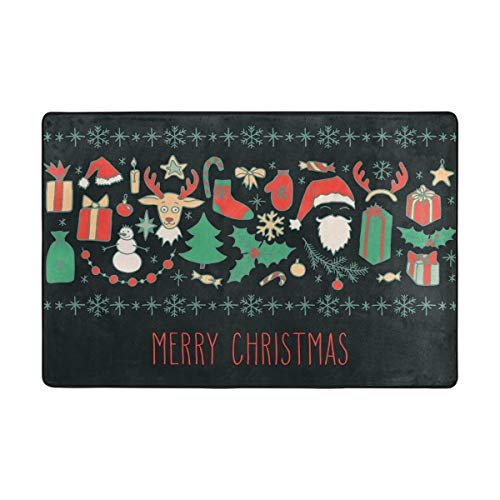 ALAZA Non-Slip Christmas Doormat with Deer & Snowman Design - 24x36 Inch Washable Indoor/Outdoor Entrance Mat for Holiday Decor - Perfect for Front Door, Porch, or Bathroom Floor During Winter Season