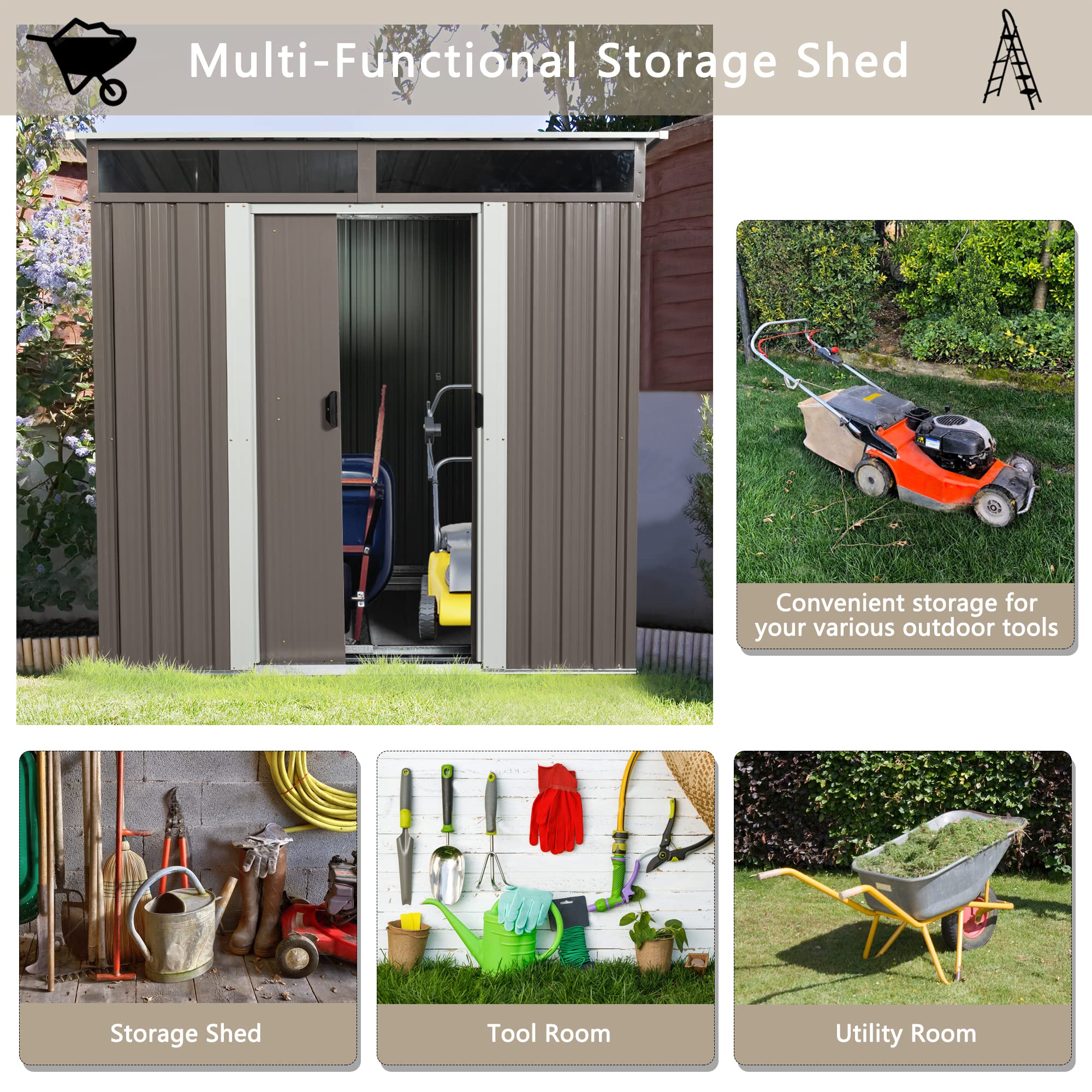 6ft x 4.5ft Outdoor Metal Storage Shed - Sun Protection & Waterproof Tool Shed for Backyard, Patio, Lawn (6ft x 4.5ft, Gray) | Perfect for Garden Tool Organization, Yard Equipment Storage & Outdoor Furniture Protection