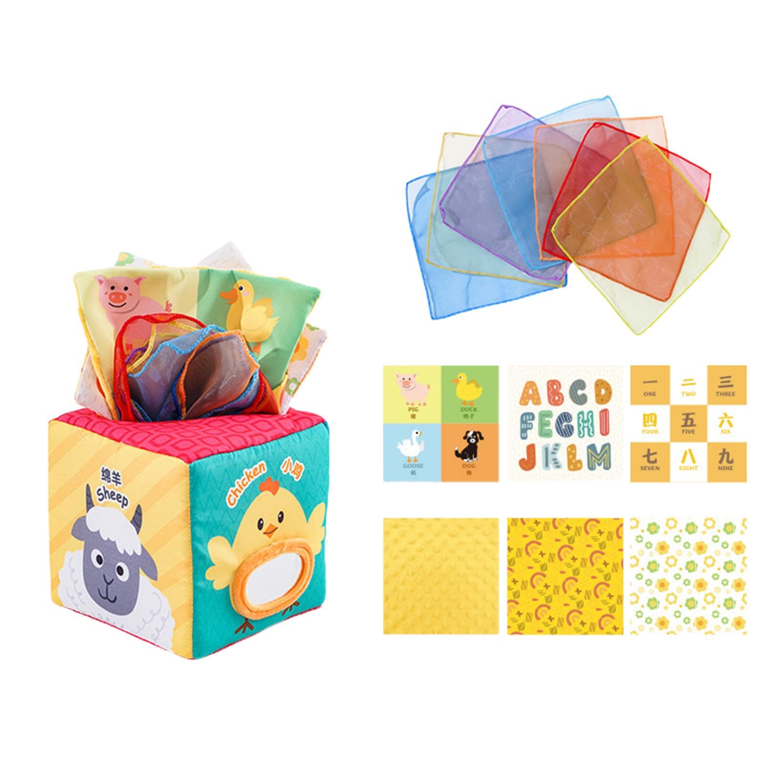 Crinkle Paper Sensory Toy Box for Babies 0-2 Years | Soft Silk Scarves & Tissue Paper Early Learning Activity | Montessori Educational Toys for Infant Development - Perfect for Tummy Time, Sensory Play & Baby Shower Gifts