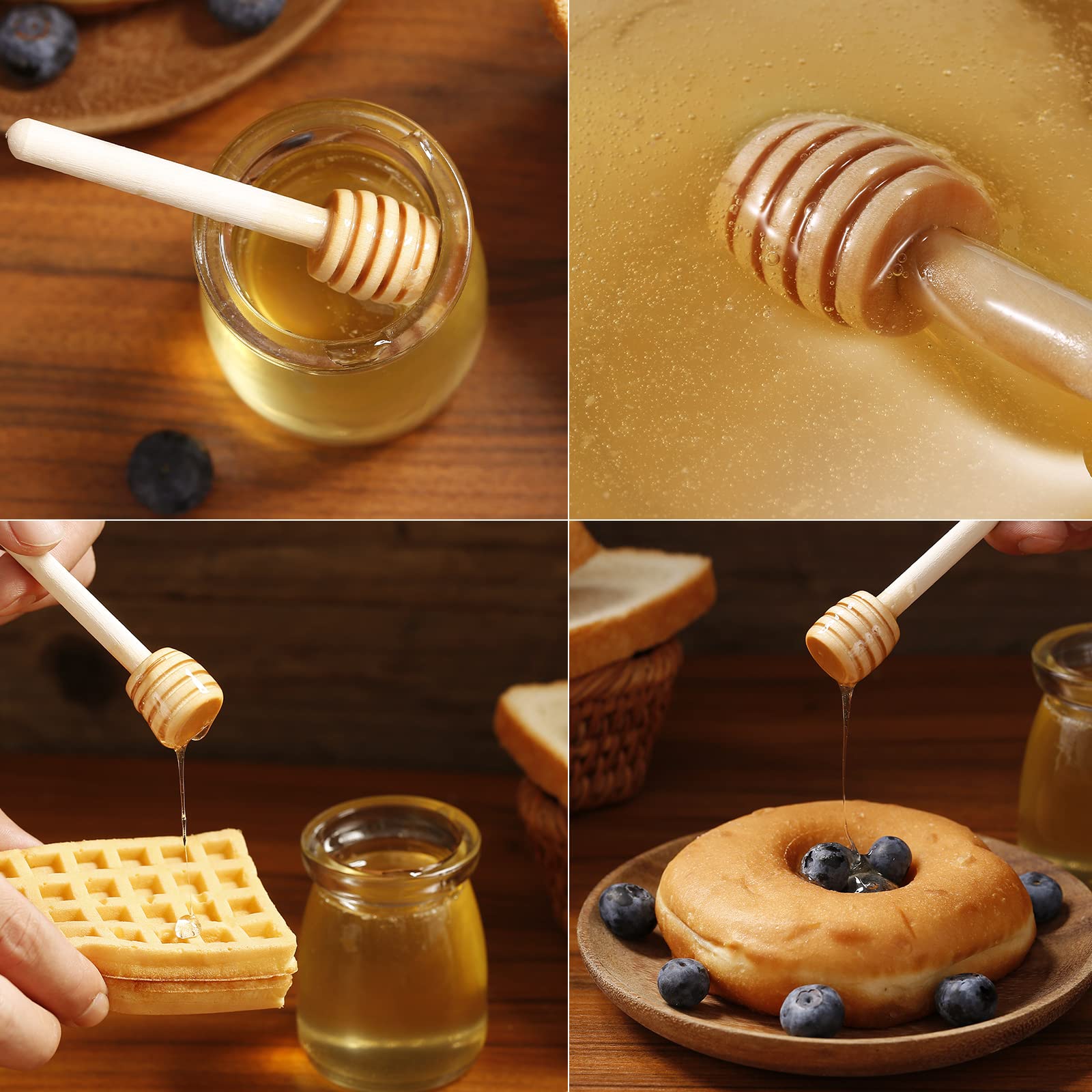 150 Pcs 3 Inch Mini Wooden Honey Dipper Sticks - Natural Honeycomb Design Stirring Spoons for Tea, Coffee, Yogurt & Baking - Perfect for Honey Jars, Wedding Favors, Party Gifts & Kitchen Essentials