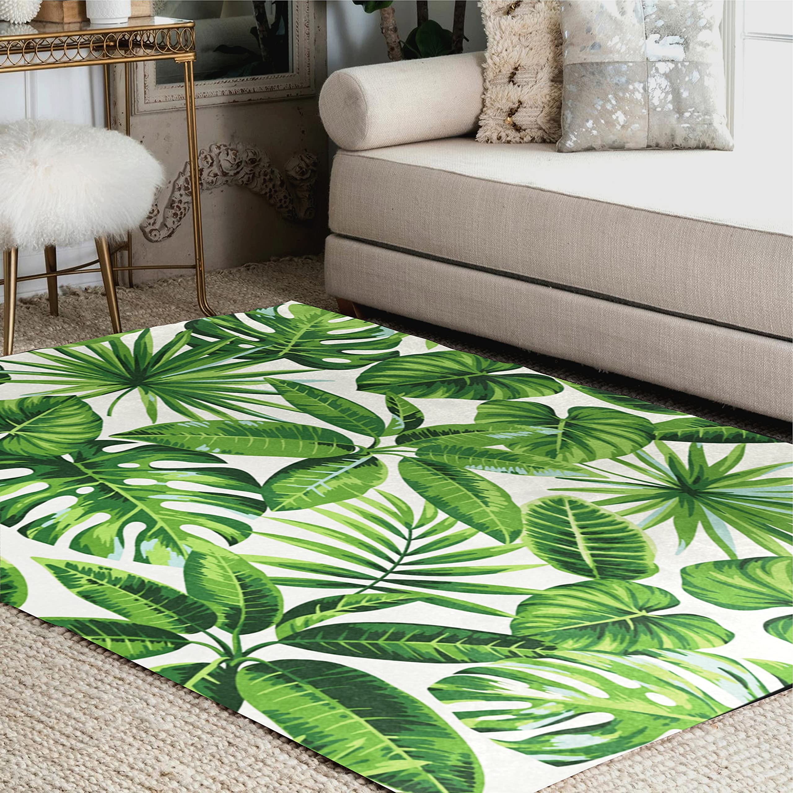 ALAZA Tropical Green Exotic Palm Leaves Area Rug - 7' x 5' Soft Floor Mat for Living Room, Bedroom, Dorm - Boho Home Decor & Nature Inspired Design