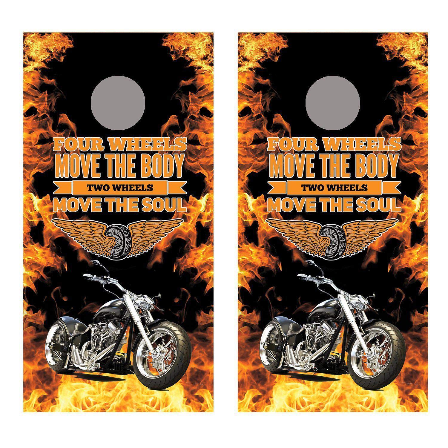 2 Wheels Move The Soul Motorcycle Corn Hole Board Decal Wraps - Premium Vinyl Stickers for Bike & Tailgate Games - Perfect for Motorcycle Enthusiasts & Outdoor Parties