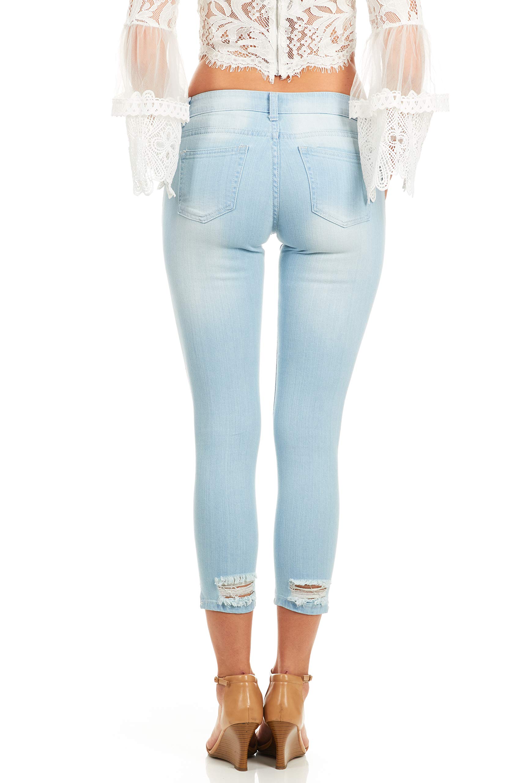 COVER GIRL Women's Ripped Cropped Skinny Jeans - High Waisted Stretch Denim Pants for Women | Perfect for Casual Outfits, Date Nights & Street Style Fashion