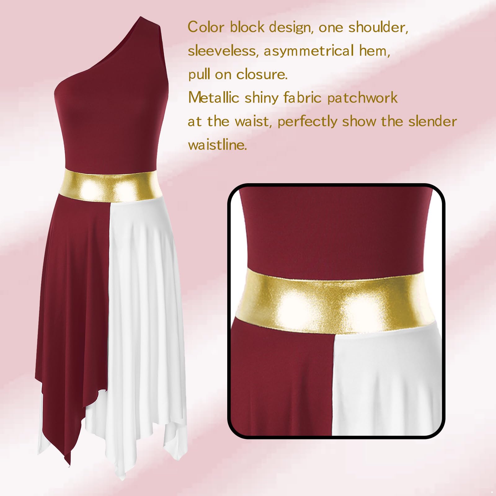 JEYPINMI Women's One Shoulder Liturgical Praise Dance Dress - Elegant Worship Lyrical Costume for Church Performances and Spiritual Events