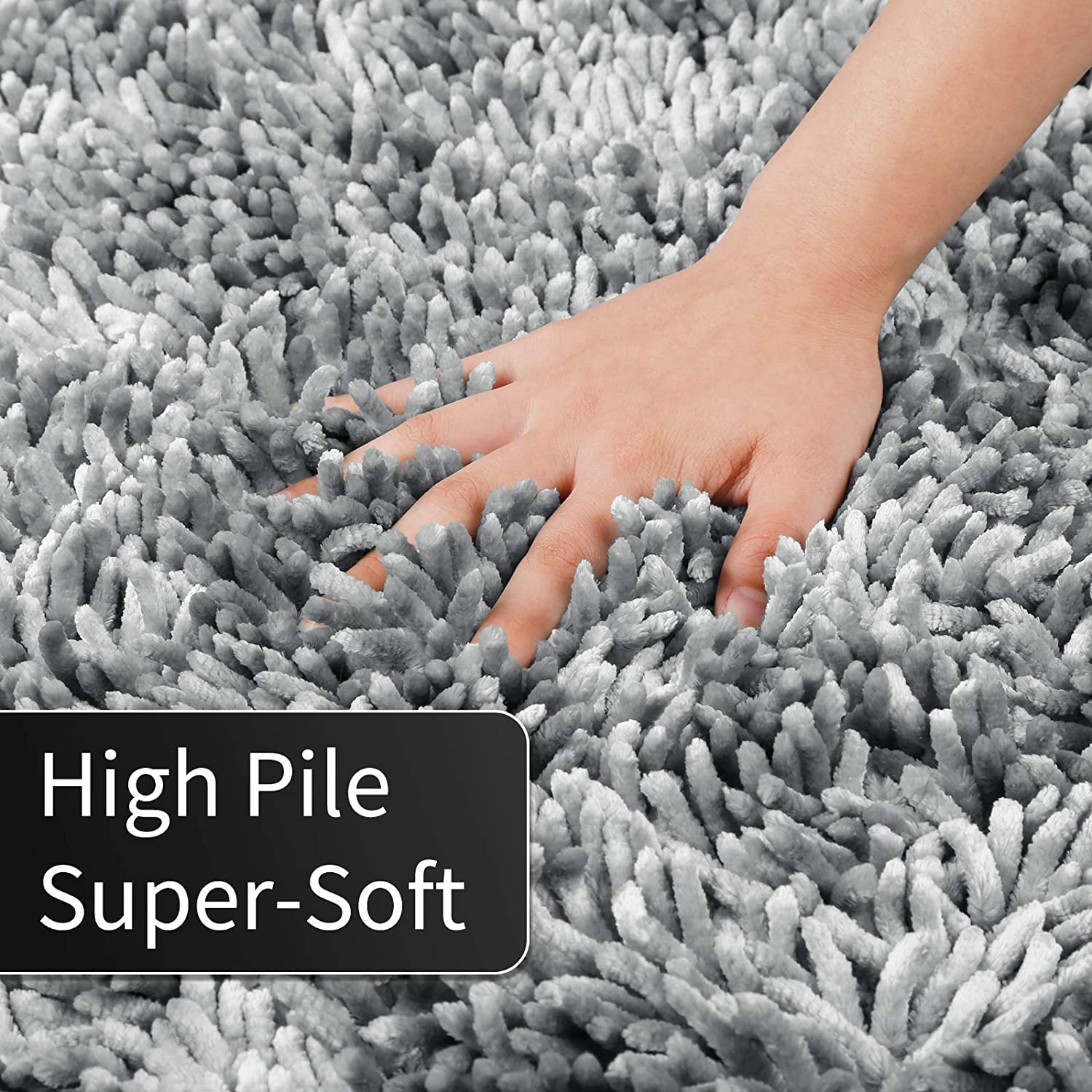 Yimobra Extra Soft Absorbent Chenille Bath Rug - 55.1 x 24 Inch Large Non-Slip Bathroom Mat, Thick Microfiber Machine Washable Shower Rug for Bathroom Floor & Tub - Light Grey - Perfect for Cozy Bathrooms & Spa-Like Showers