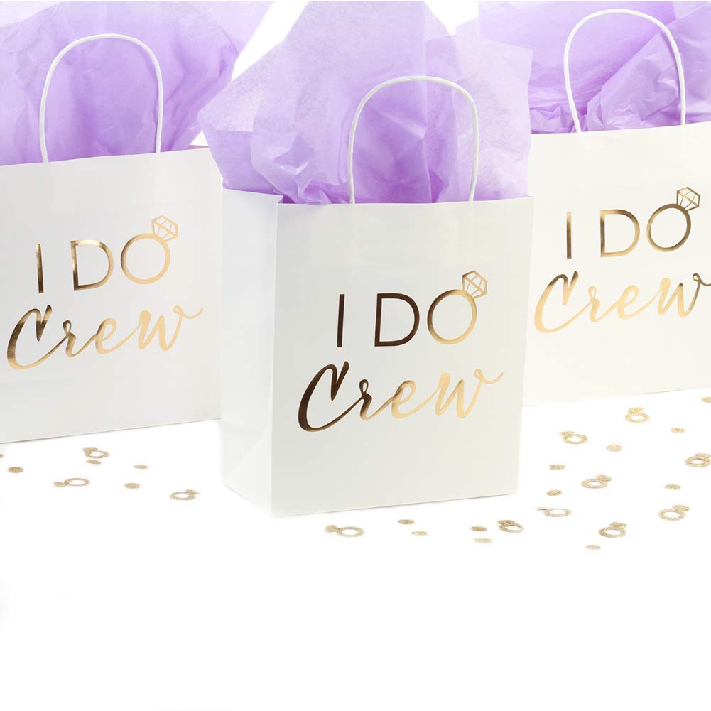 Andaz Press I Do Crew Gift Bags - 12 Pack Bulk Wedding Party Favor Bags with Real Gold Foil & Handles - DIY Bridal Shower, Bachelorette Party Supplies - Perfect for Team Bride, Bridesmaid Gifts & Wedding Favors