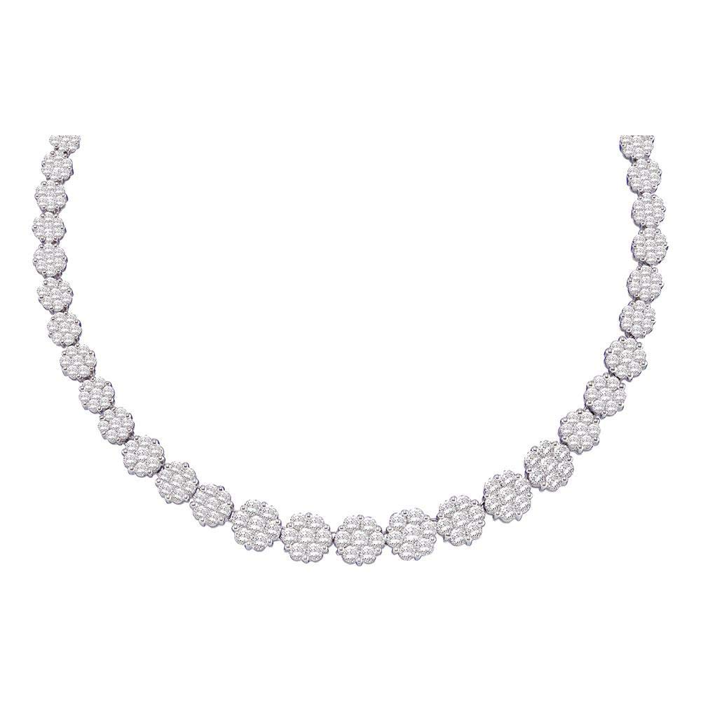 14K White Gold Women's Round Diamond Cocktail Flower Cluster Necklace - 14.00 CTTW Elegant Jewelry for Evening Parties, Weddings & Special Occasions