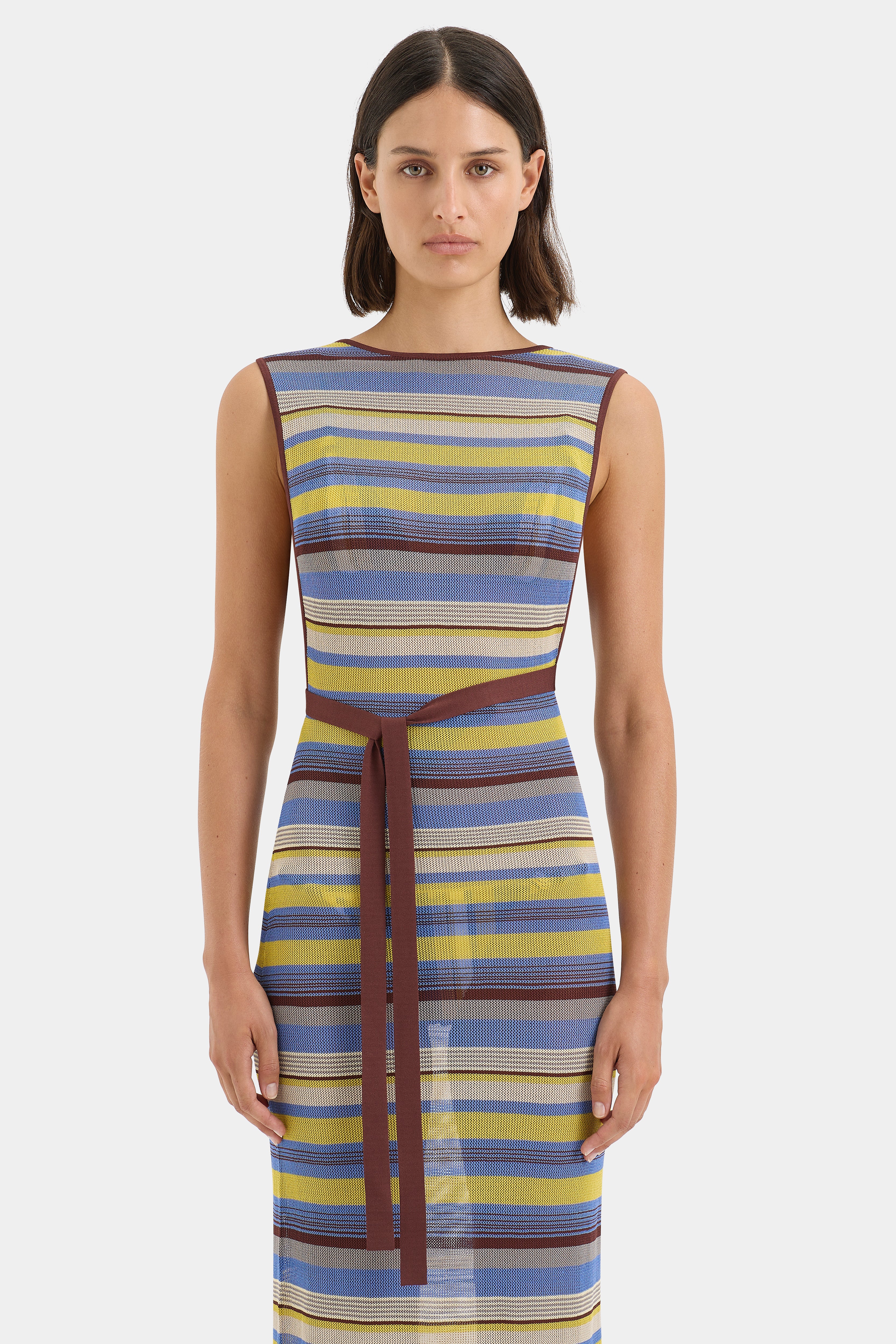 Elegant Coastline Tie-Waist Dress for Women - Flowy Summer Midi Dress with Adjustable Belt - Perfect for Beach Vacations, Date Nights & Office Wear