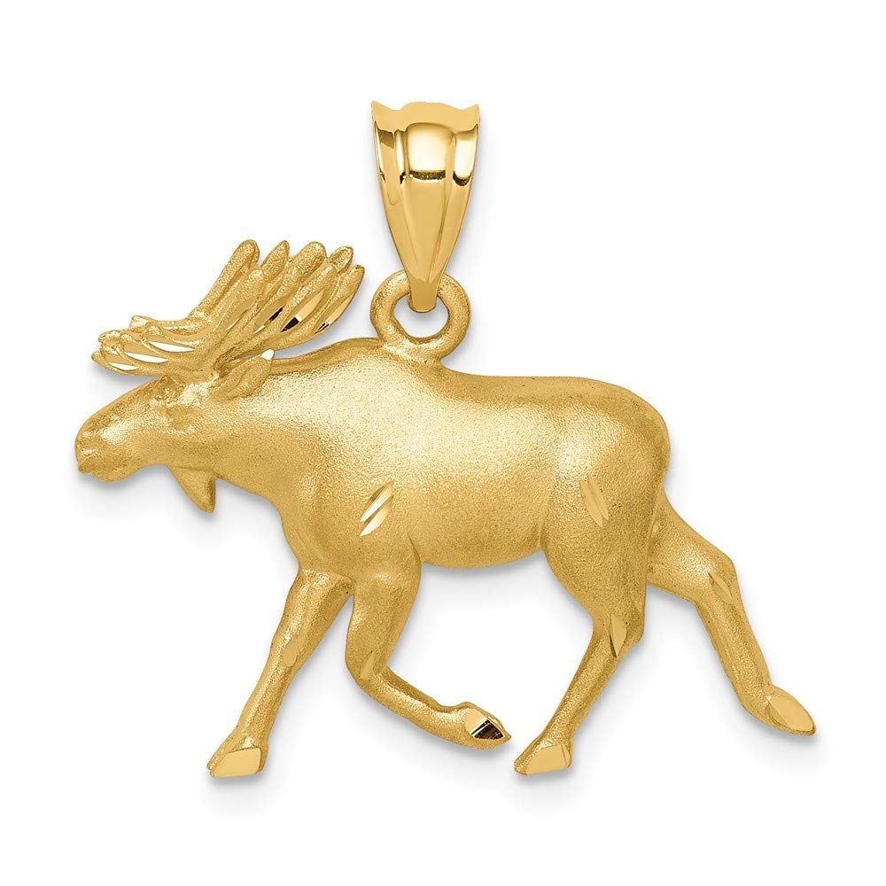 14K Gold Brushed & Sparkle Cut Alaskan Moose Pendant Necklace - Elegant Jewelry Gift for Women, Mothers, Wives - Perfect for Christmas, Birthday, Anniversary & Everyday Wear