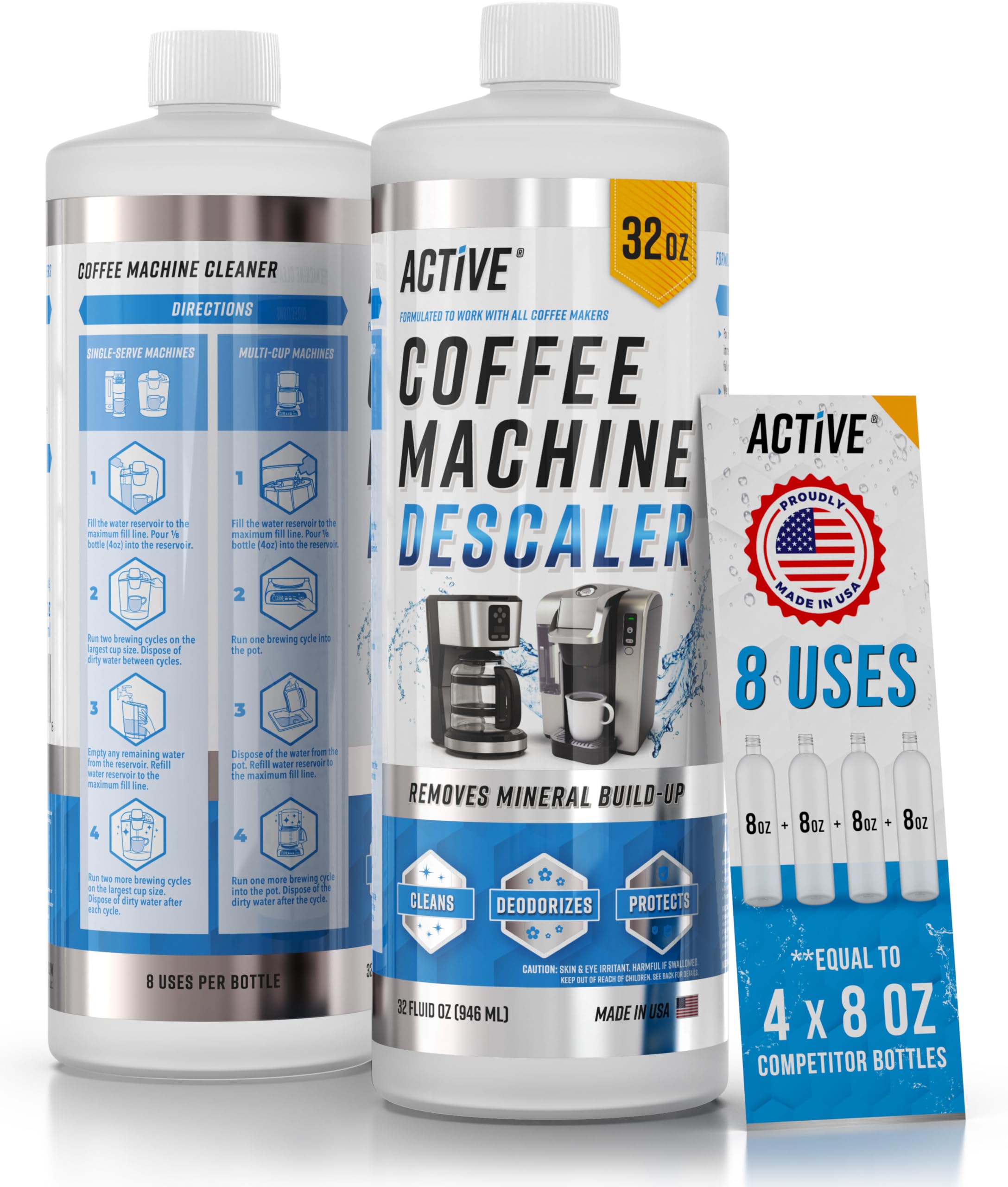 32oz Coffee Machine Descaler - 8 Uses, Compatible with Keurig, Nespresso, Breville, Delonghi, Jura & Ninja - Espresso Maker Cleaner & Limescale Remover for Coffee Pots - Perfect for Home & Office Use